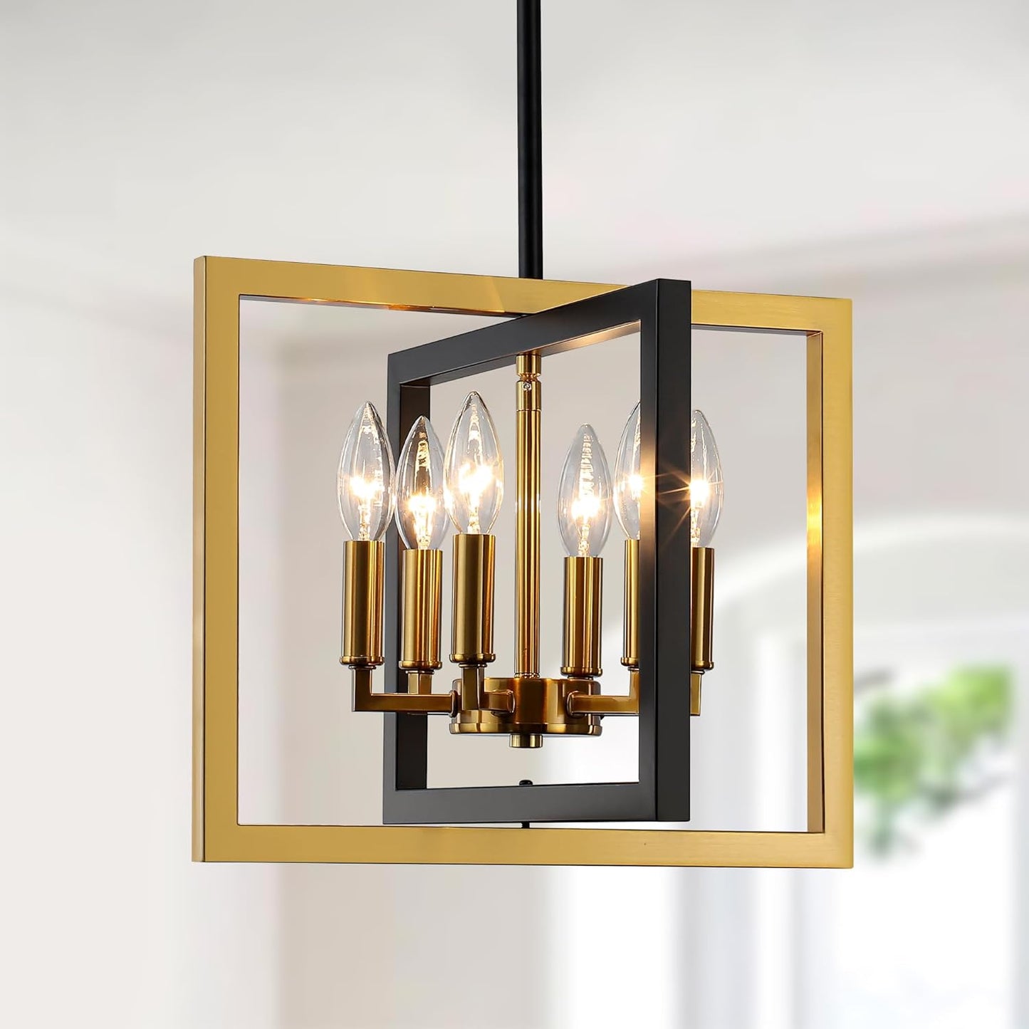 ANKYLHUA Small Black Gold Chandelier,6-Lights Ceiling Light Fixture E12,Adjustable Hight Pendant Lights Kitchen Island,Chandeliers for Dining Room Bedroom,Entryway,Foyer