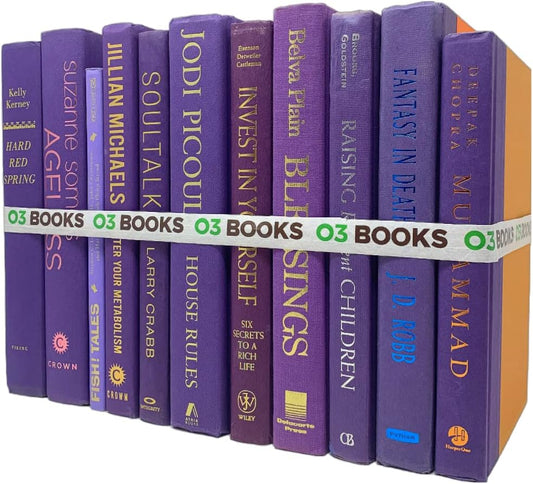 Curated Decorative Books Hardcover Décor Books for Home Décor, Choose Color, Interior Design, Office, Wedding Display, Instant Library, or Staging (Half Foot, Purple)