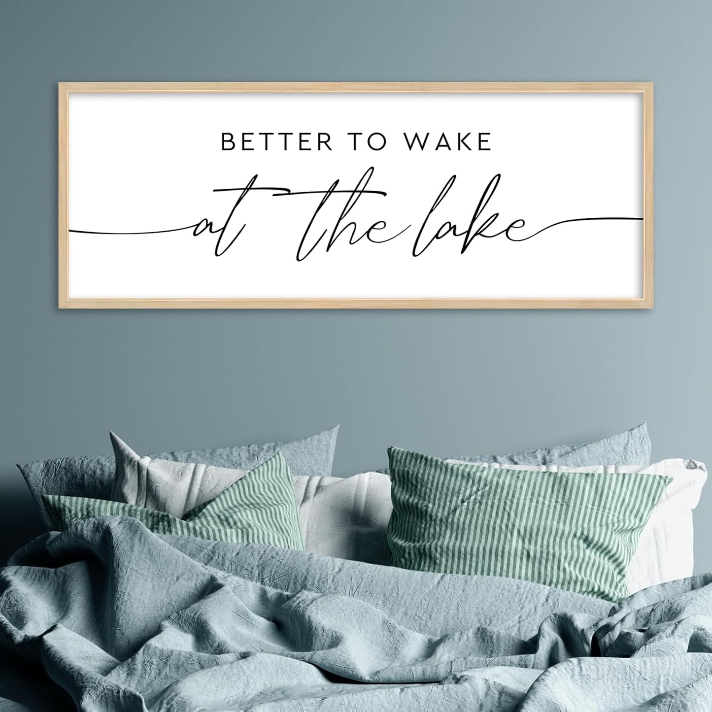 SRSZHIYUE Better To Wake At The Lake Wall Decor Above Bed Sign 40"×15" for Lake House Bedroom Over Bed Large Wood Framed Wall Hanging Art (Wood)