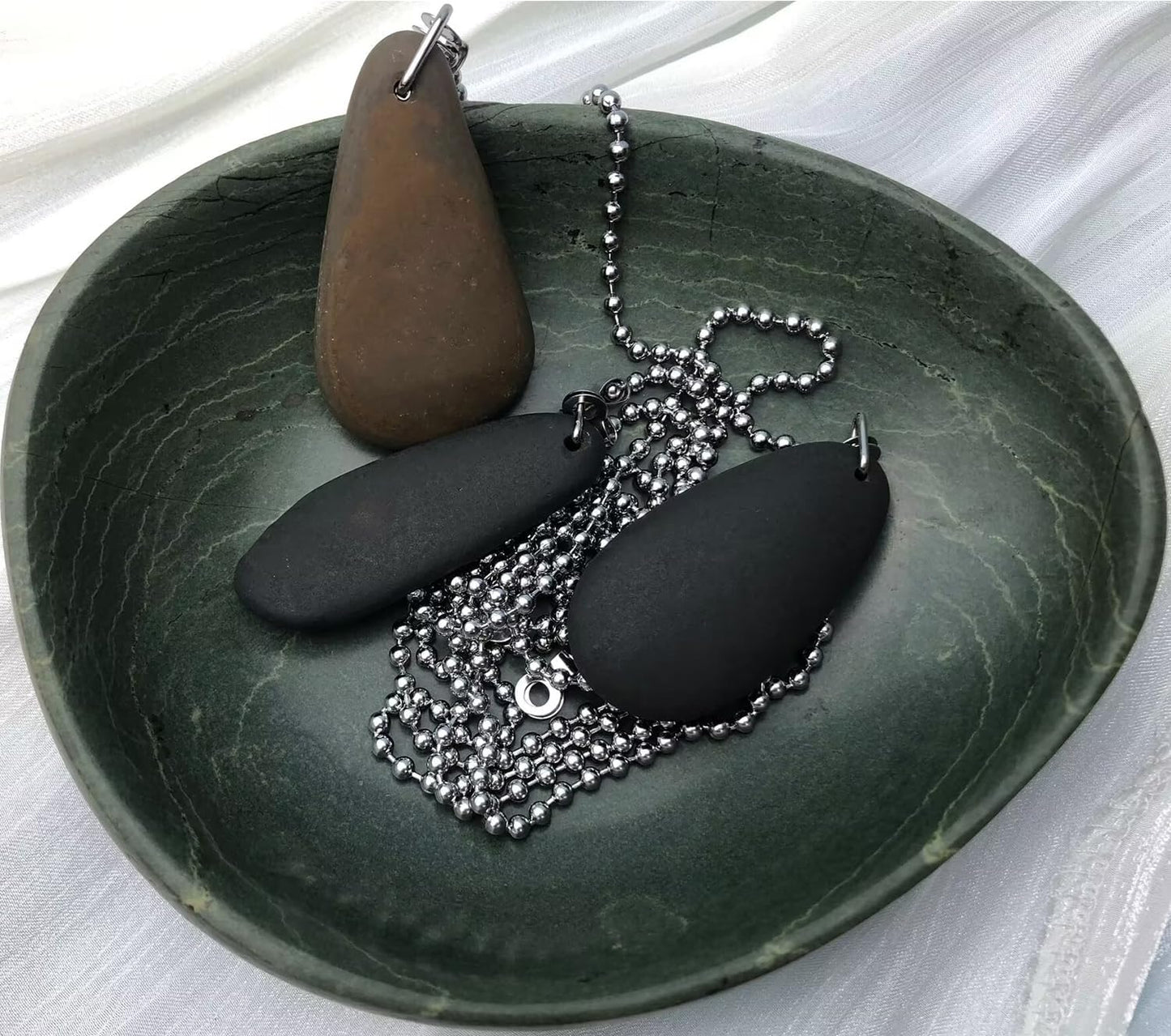 Handmade Decorative Bowl - Natural River Stone Pebble Artisan Crafted Serving Dish | 4-6 Inch Unique Decorative Tray for Home Centerpiece, Jewelry Holder (green)