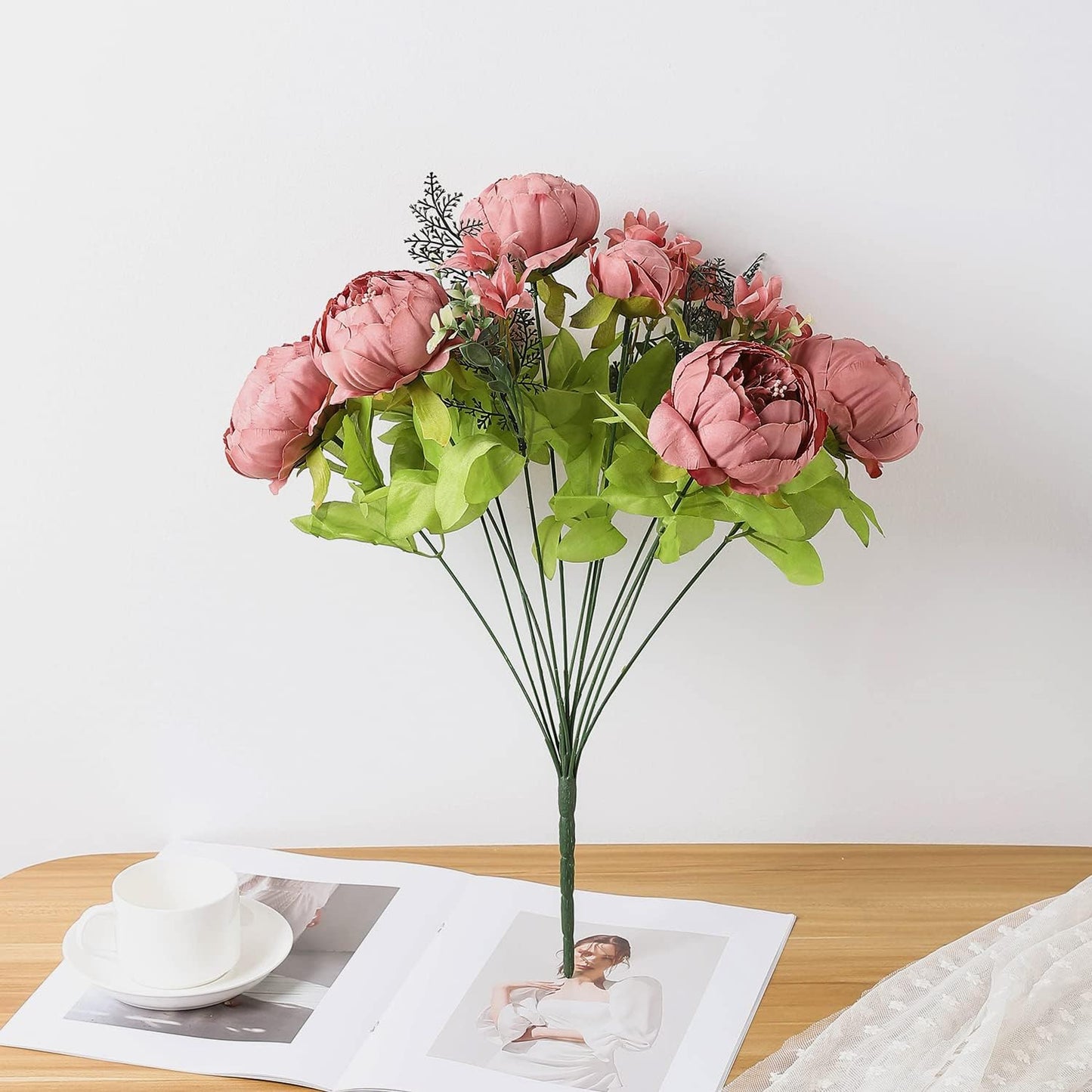 Duovlo Artificial Peony Silk Flowers Fake Flowers Vintage Wedding Home Decoration,Pack of 1 (Rosy Brown)