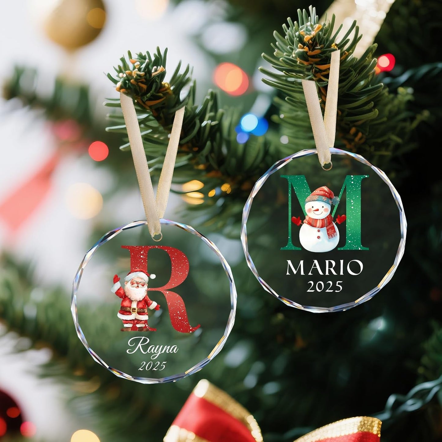 Personalized Christmas Ornaments with Names, Name Ornaments for Christmas Tree Decoration, Custom Initial Christmas Ornament for Kids and Adults, Stocking Name Tags
