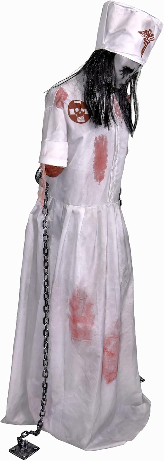 Haunted Hill Farm Life-Size Animatronic Convulsing Nurse by Tekky Halloween Decoration with Motion-Activated Sounds
