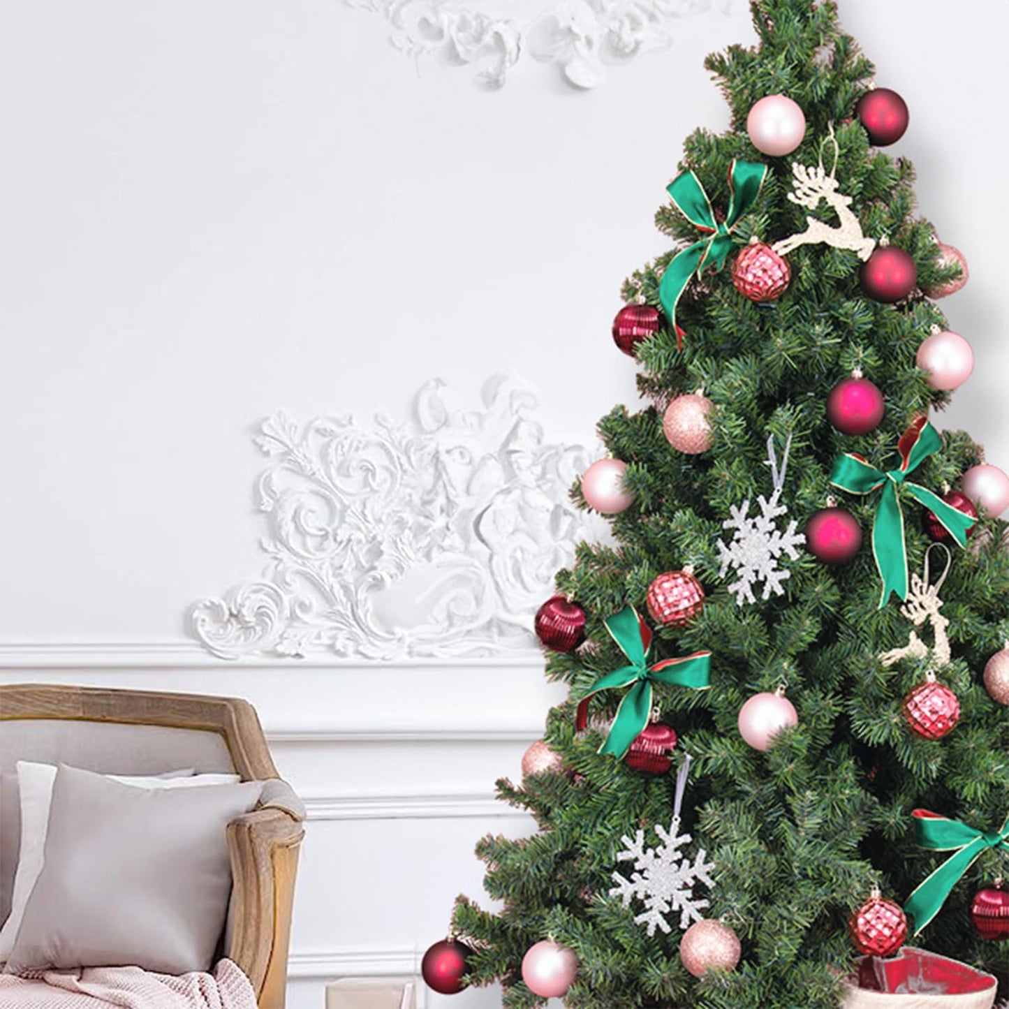 Every Day is Christmas Ornaments, Shatterproof Christmas Tree Ornament Set, Christmas Balls Decoration 35 Count (2.75"/70mm, Pink Rose)