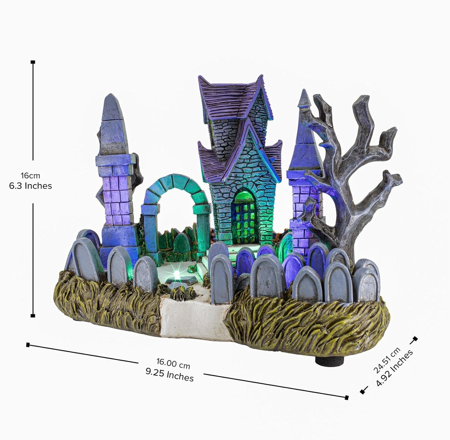 Cemetery Yard Graveyard Grave Theme Spooky Halloween Village Colorful LED Lights 9.25"x 5" x 6.25"
