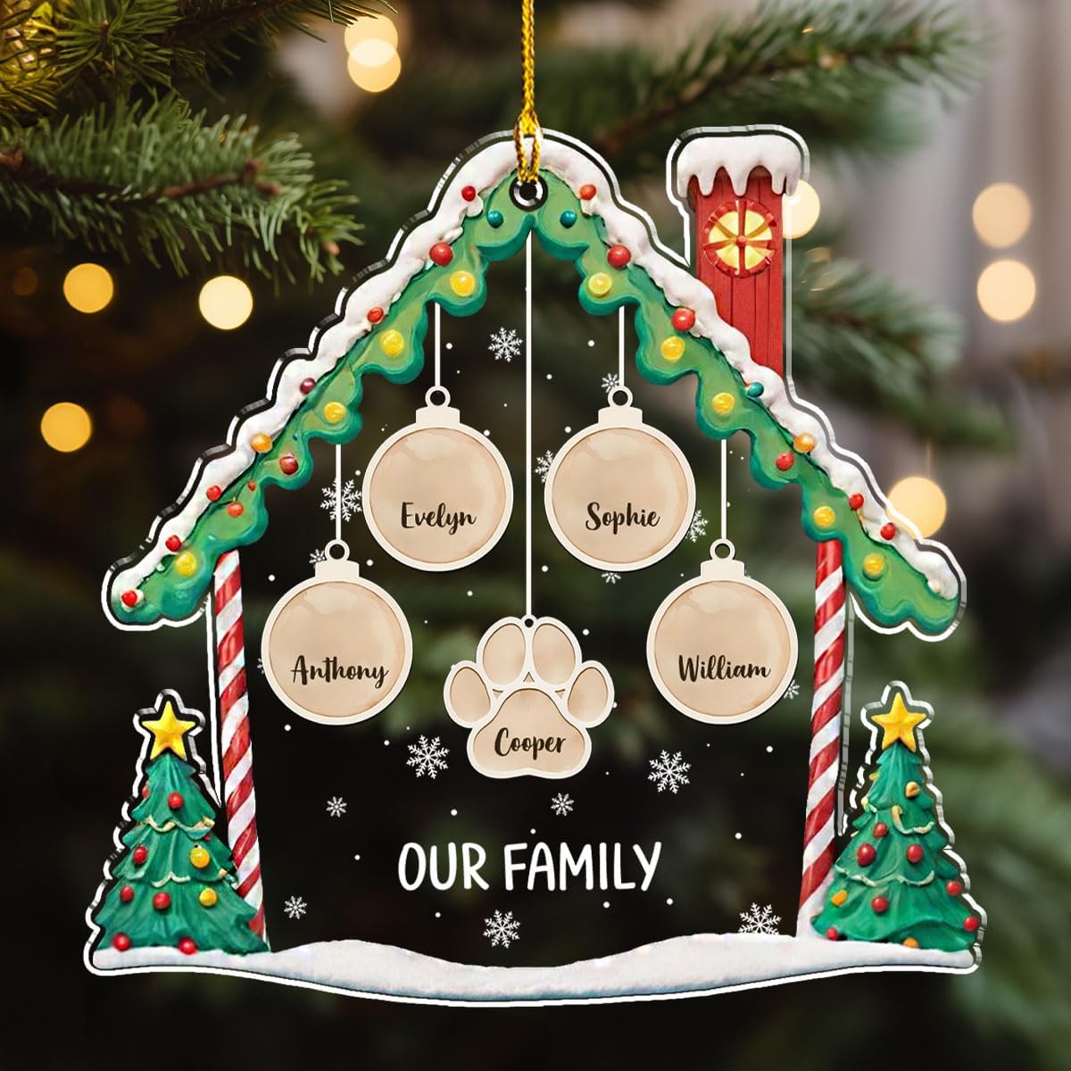 Personalized Family Christmas Acrylic Ornament 2024 - Custom Name Charms Family Members up to 10 People and Pets, Paw Charm Ornament Gifts for Family Tree Decoration (A02, 10 Names)