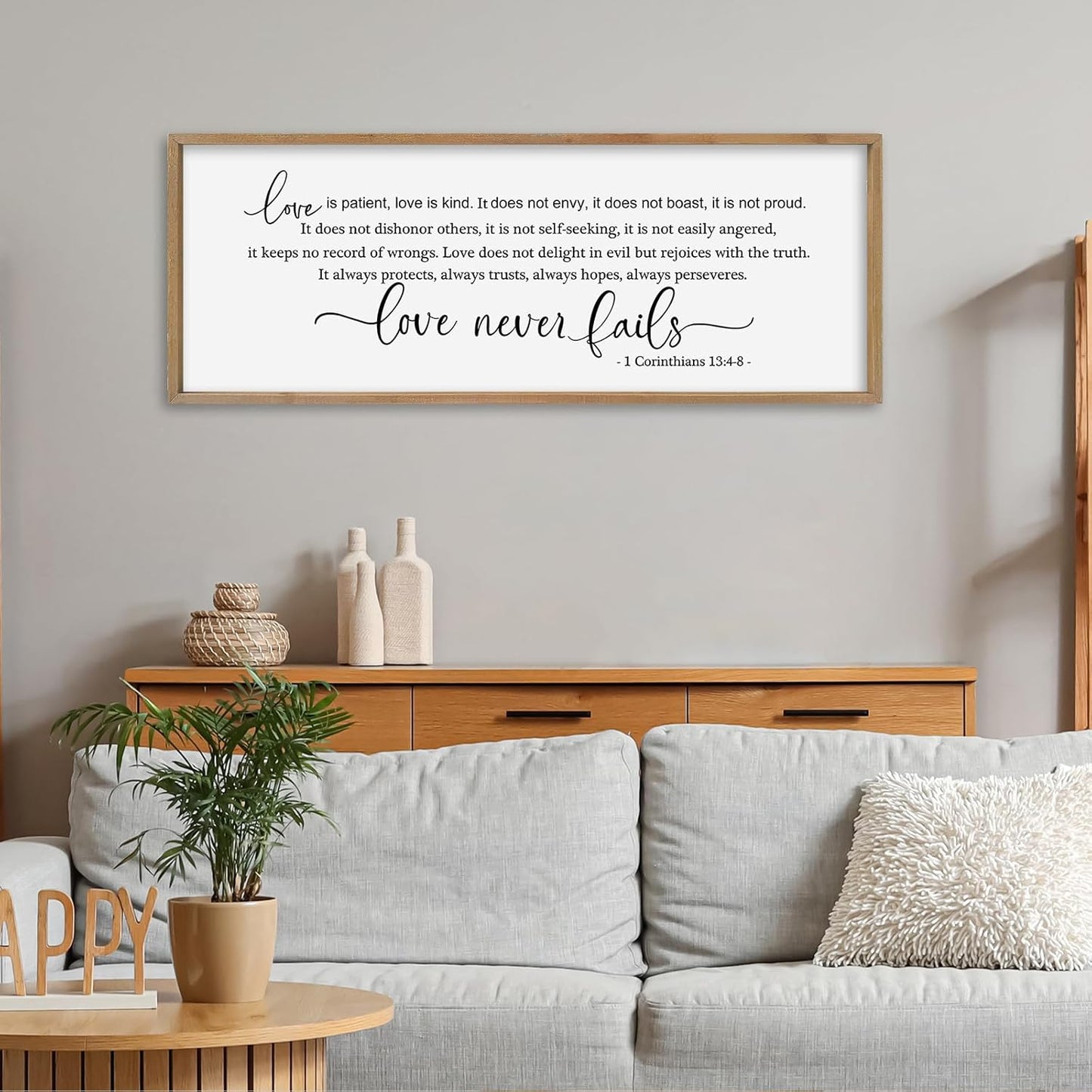 SRSZHIYUE Love is Patient Kind Sign Wall Decor Art 32"×12" 1 Corinthians 13 4-8 Master Bedroom Christian Wood Framed Large Wall Hanging (Wood)