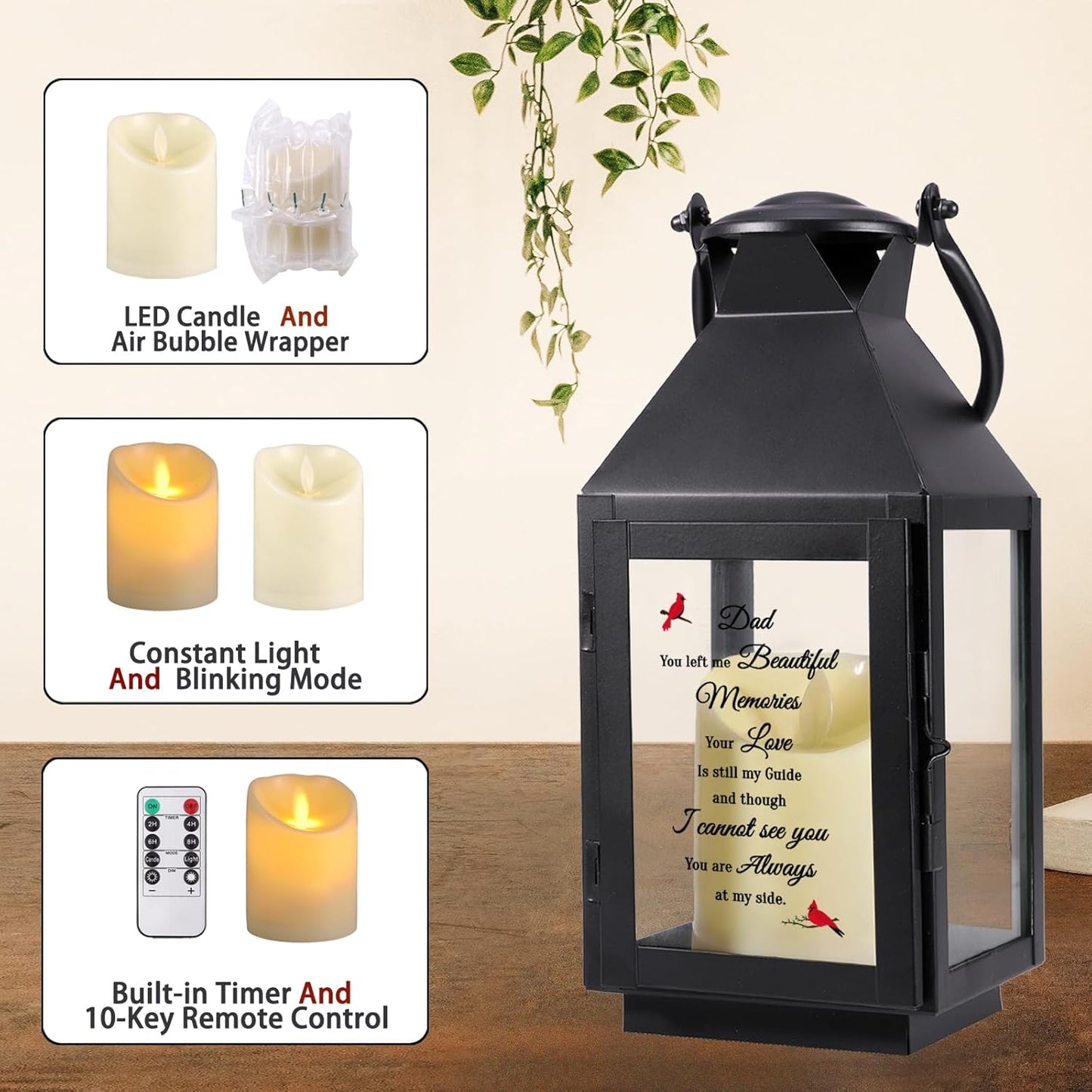 Memorial Lantern, Sympathy Gifts for Loss of Mom/Loved One, Bereavement Gifts, in Memory of Loved One Lantern,Celebration of Life, Memorial Gifts, Funeral Lantern,Dad You Left me Beautiful Memories