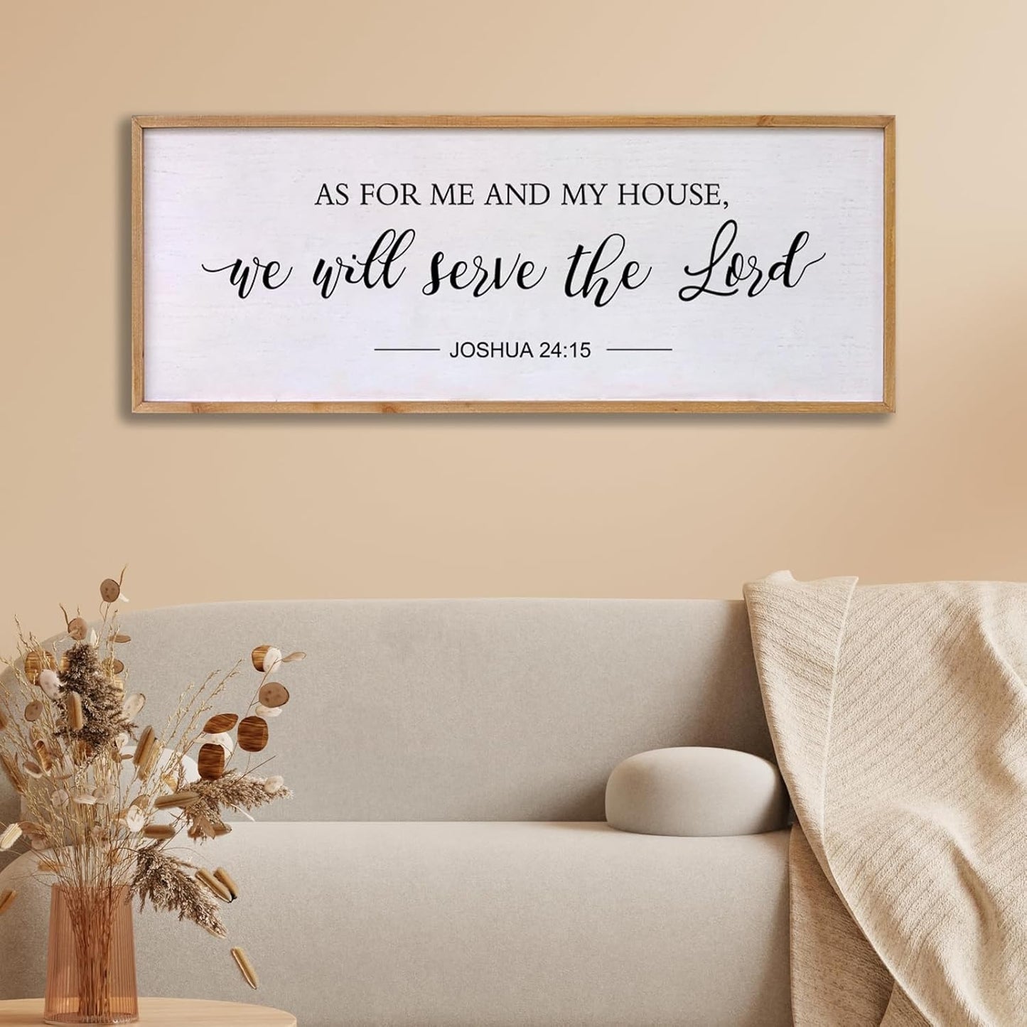 As for Me and My House We Will Serve the Lord Wall Decor - 40" x 15" Large Rustic Family Living Room Wood Framed Home Sign Joshua 24 15 Christian Bible Verse Plaque Hanging Wall Art(Wood)