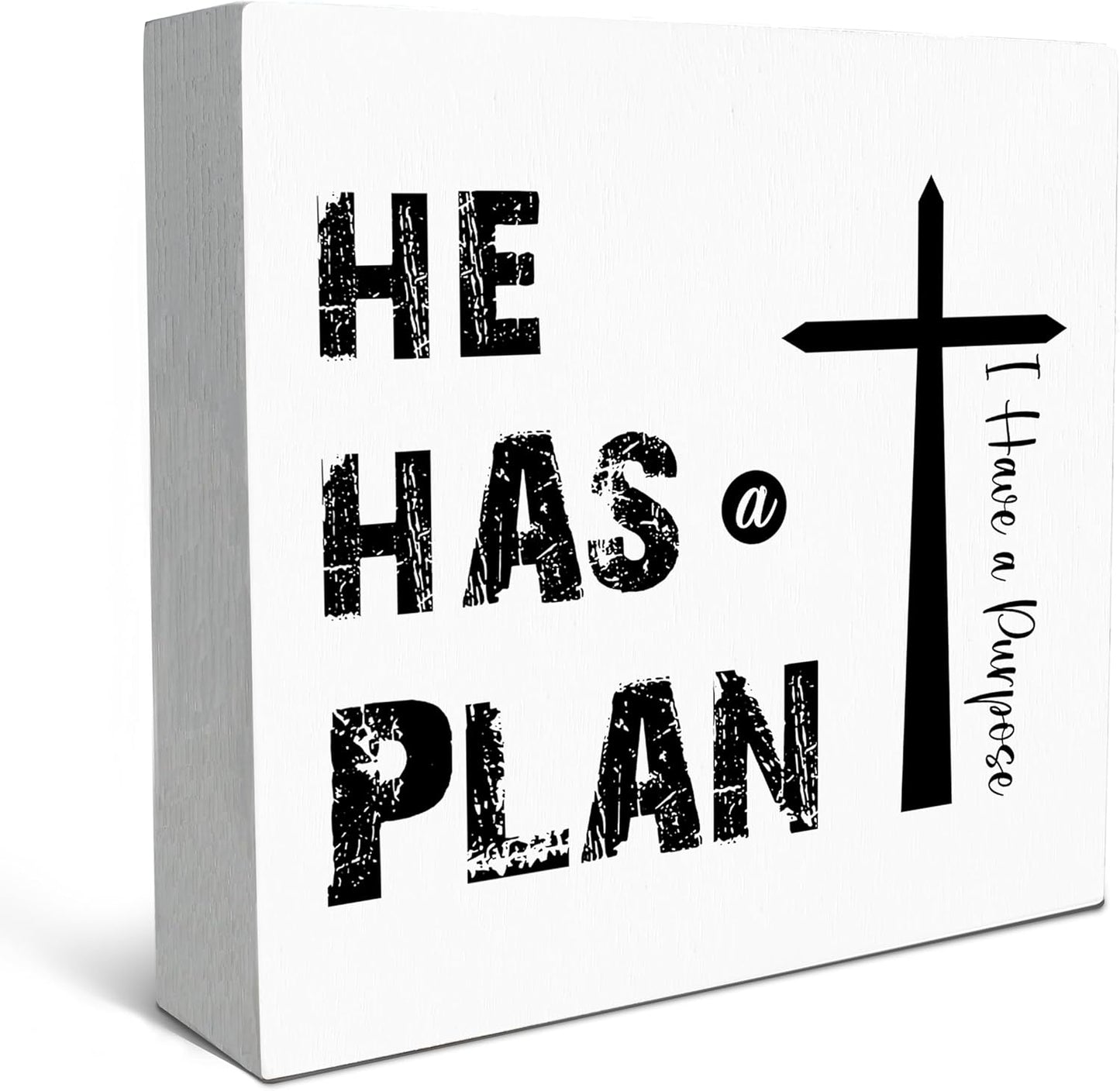 SRADMO He Has a Plan Jesus Wood Box Sign Desk Decor, Bible Verse Decor, Christian Theme Wooden Block Box Sign Decoration for Home Office Shelf Table Decors