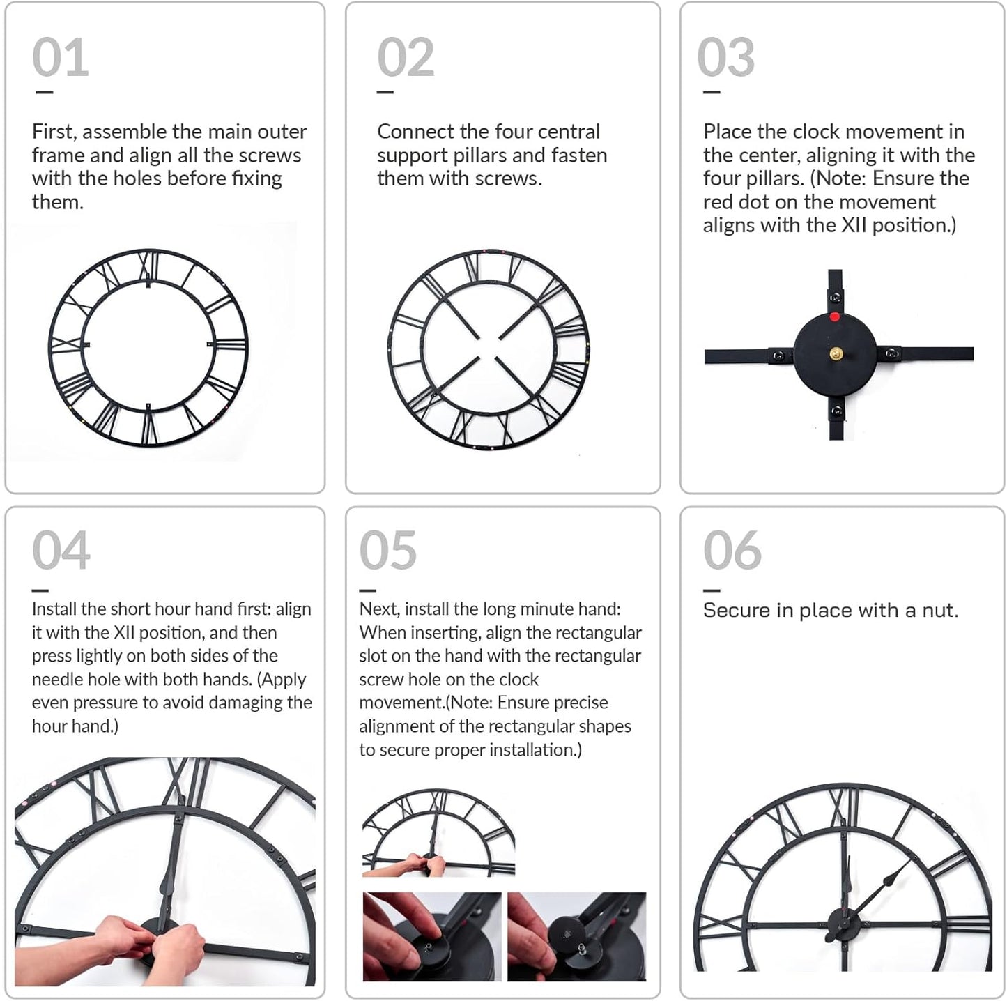 Oversized 48 inch Wall Clock for Living Room Decor – Extra Large Silent Non-Ticking Modern Farmhouse Wall Clock, Decorative Metal Roman Numeral Clock, Black