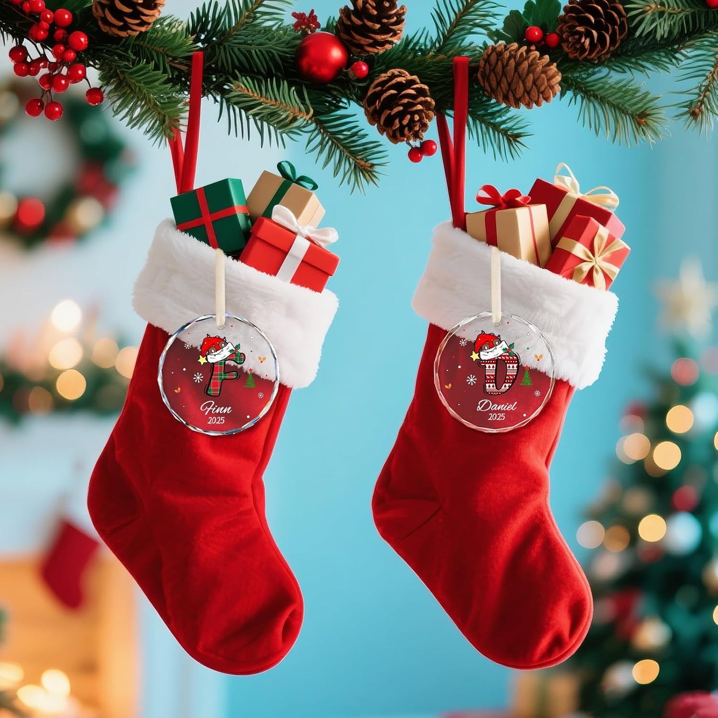 Personalized Christmas Ornaments, Name Ornaments for Christmas Tree, Custom Letter Christmas Ornament Keepsake Gifts for Kids and Adults, Stocking Name Tags