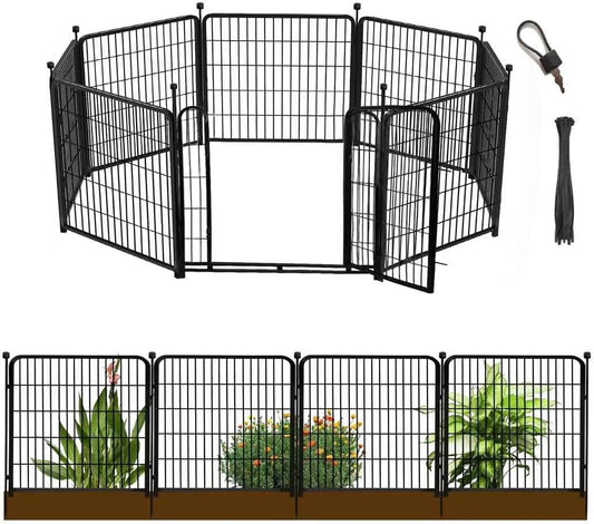 24 in(H) Decorative Garden Fences with Gate, 8 Panels Total 15.7 ft(L) Heavy Duty Iron Animal Barrier Fence for Yard,Suitable for Indoor Pet Fence Or Outdoor Dog Fencing, Garden Border Fence