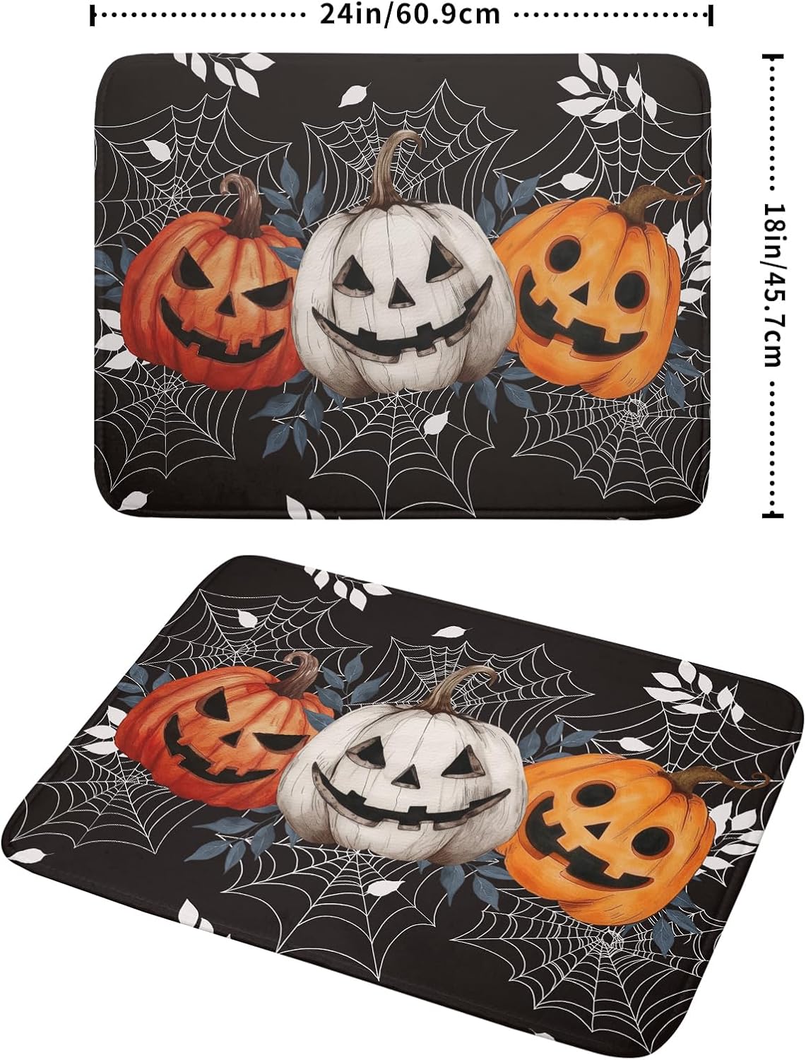 Halloween Dish Drying Mat for Kitchen Counter Spooky Pumpkins Spiderweb Super Absorbent Reversible Microfiber Kitchen Countertop Protector Dishes Pad Large 18x24 inch