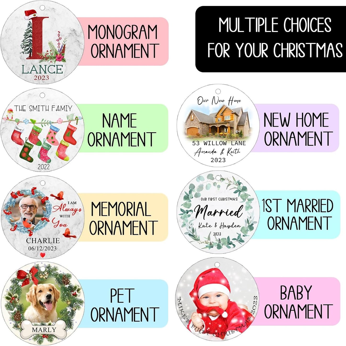 Personalized Christmas Ornaments,Double-Sided Ceramics Picture & Photo Custom Memorial Ornament - Memorial Ornaments 2025 - Hanging Customized Xmas Ornament for Christmas Tree