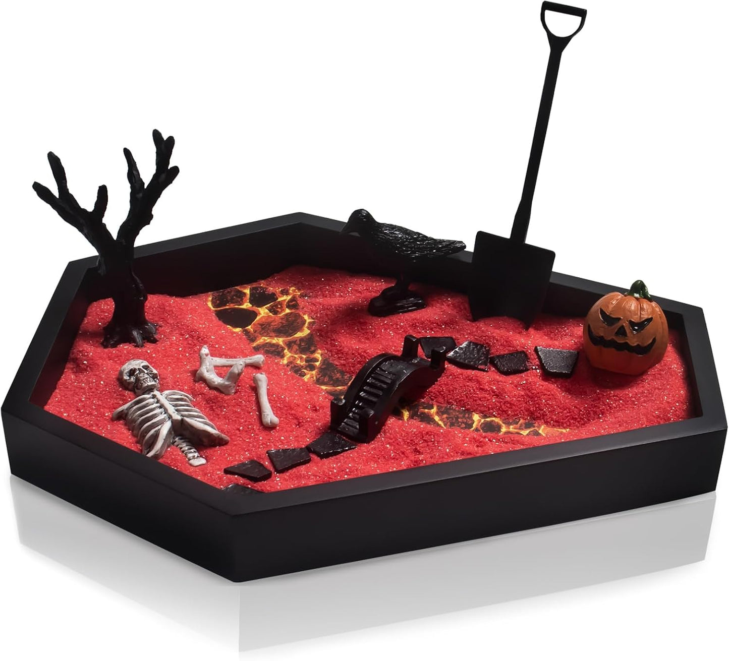 Coffin Zen Garden for Desk 7" x 9" Mini Zen Garden Kit Accessories for Office Coffin Spooky Decor Tray Spooky Gifts Gothic Decor Gifts for Man Women