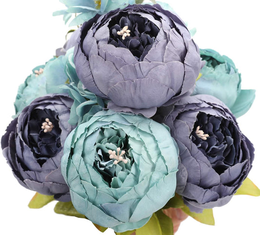 Duovlo Fake Flowers Vintage Artificial Peony Silk Flowers Wedding Home Decoration,Pack of 1 (New Grey Blue)