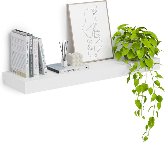 Heimlove 12" Deep Floating Shelves, 36 x 12 Inch Wall Mounted Long Floating Shelf with Invisible Brackets, for Home Decor, Bedroom, Kitchen, Living Room, Bathroom - 1 Pack, White