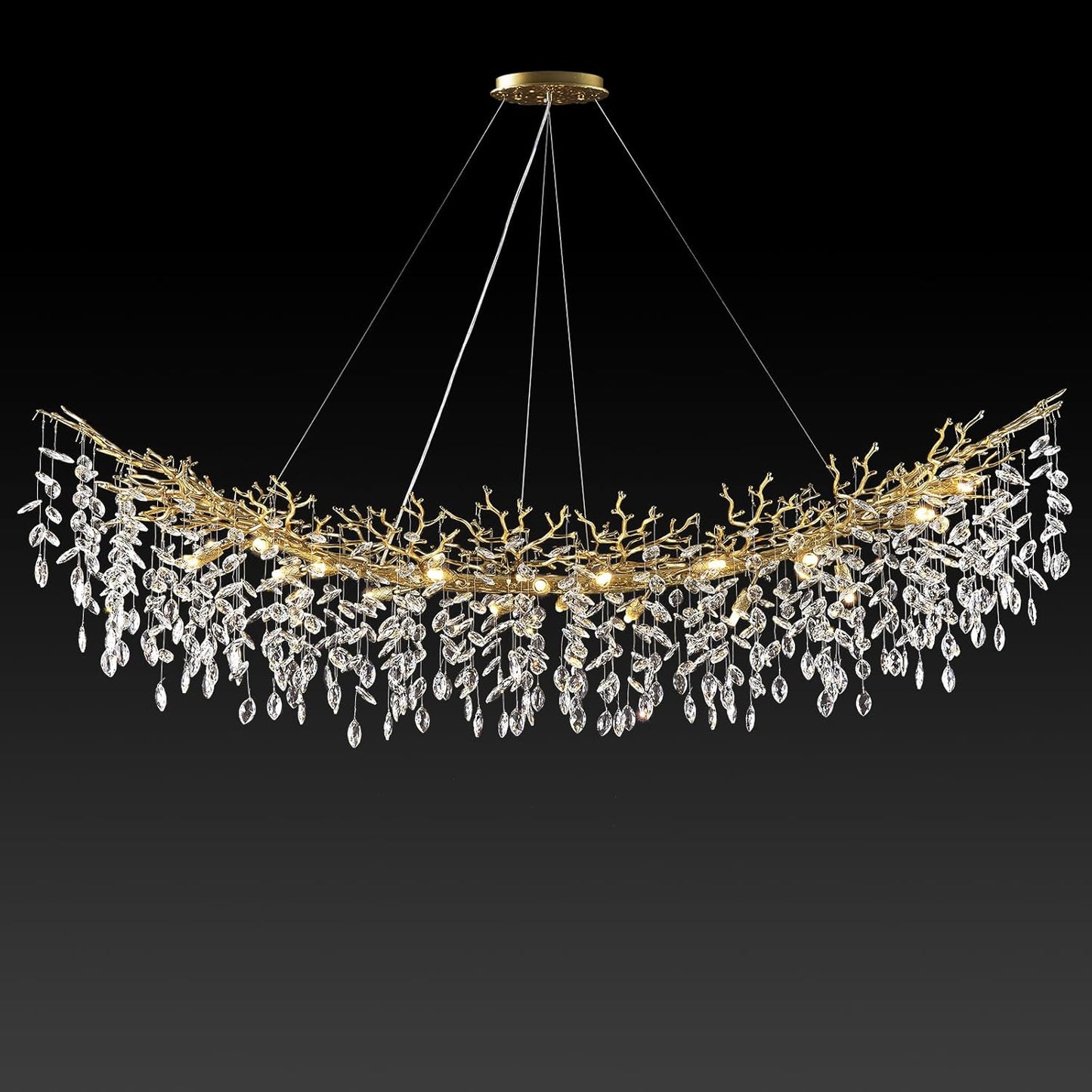 Modern Crystal Gold Chandelier,72" Large Rectangular Chandeliers for Dining Room, Tree Branch Crystal Lving Room Chandelier,Dining Room Over Table Chandeliers,Fixture Height-Adjustable