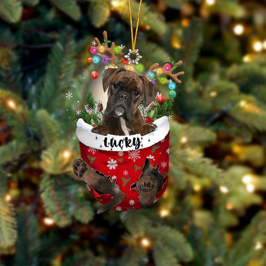 Brindle Boxer Dog Christmas Ornament, Brindle Boxer in Snow Pocket Christmas Tree Ornament, Dog Lovers Gift Idea Xmas Decor, Christmas Decorations for Tree, Christmas Ornament Gift for Dog Lovers
