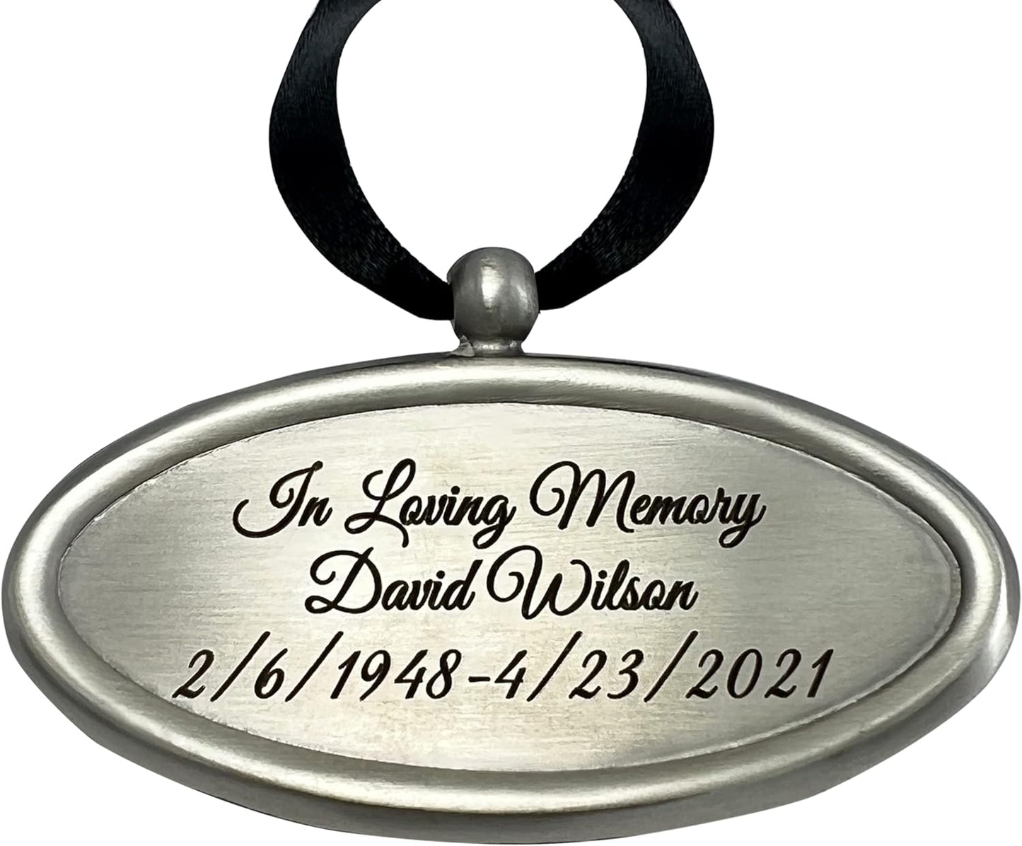 Personalized Engraved Name Tag for Urns - Customizable Plate for Cremation Urns - Engraved Hanging Plate in Silvery Tone with Satin Ribbon (Silvery Pendant)