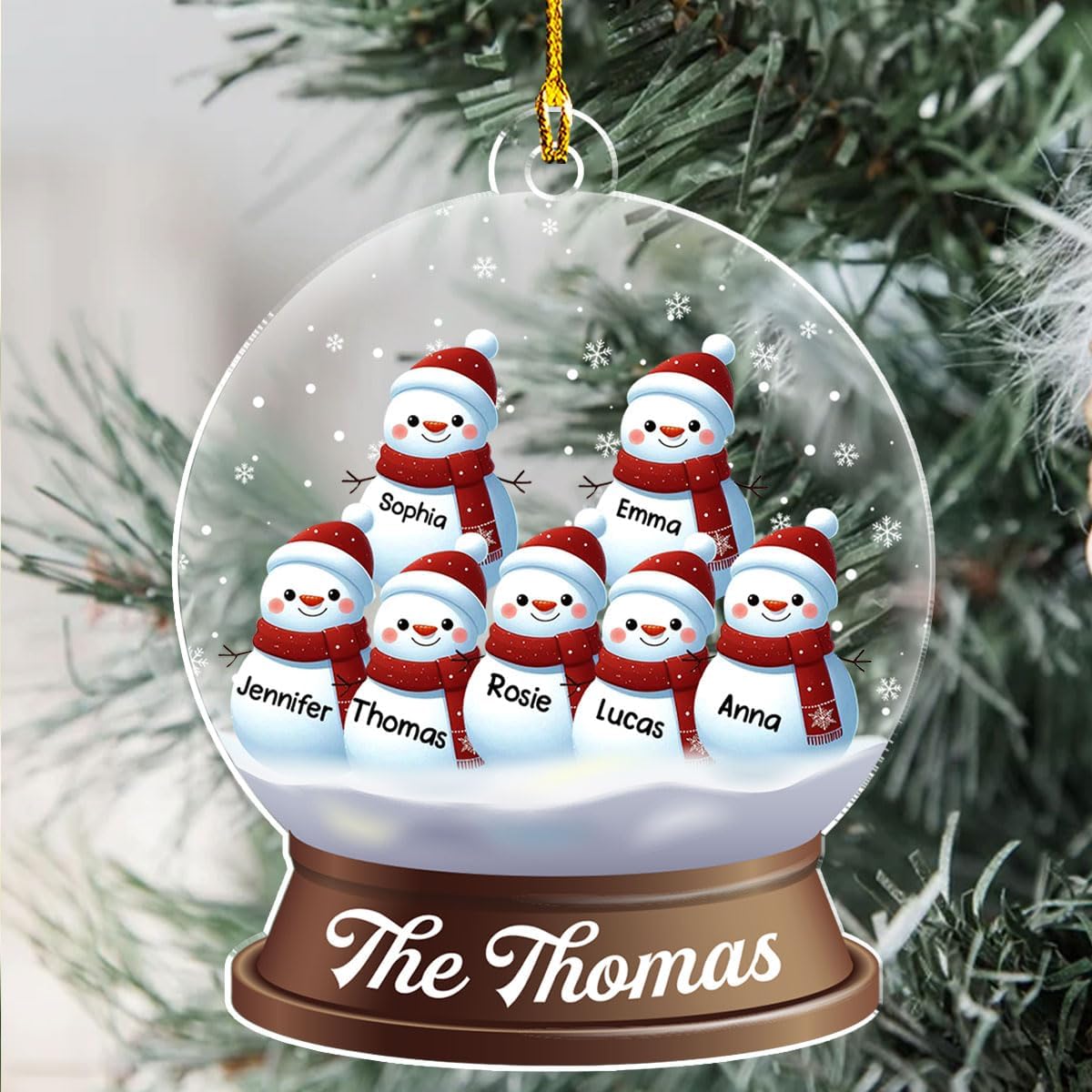Personalized Family Christmas Acrylic Ornament 2024 - Custom Name Snowman Family Members up to 10 People, Snow Globe Ornament Gifts for Family Tree Decoration (A03, 2 Names)