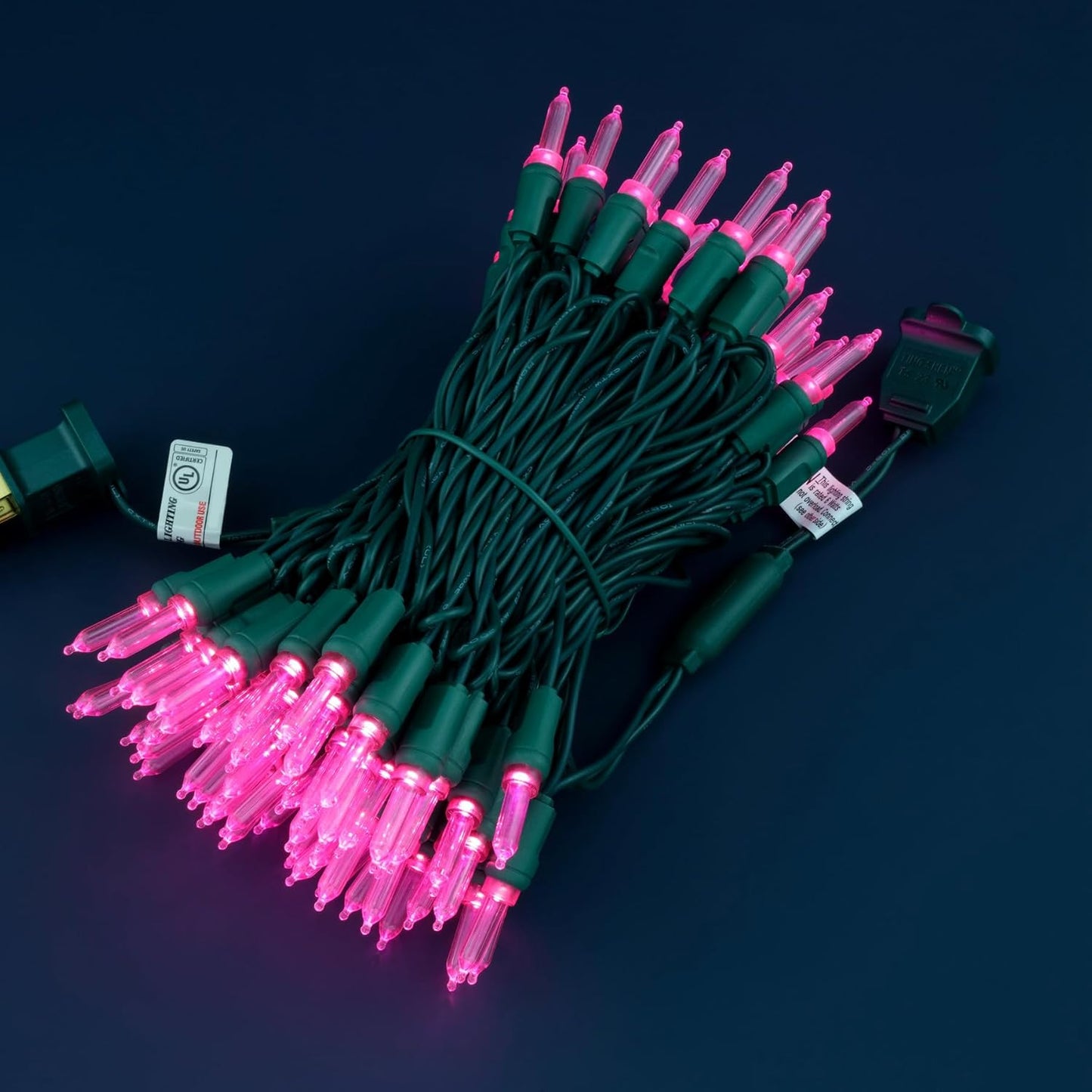 100 Pink One-Piece LED Christmas Lights, 33 ft Green Cord High Waterproof UL Certified T5 Outdoor String Lights (Pink)