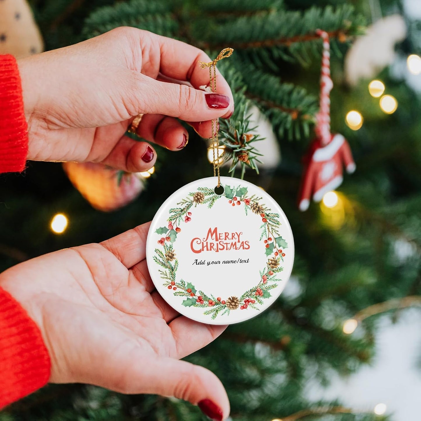 Personalized Christmas Ornaments 2025, Double-Side Custom Christmas Ornament, Round Ceramic Photo Ornament Christmas Tree Decorations for Kids, Mom, Dad, Family, Loved One