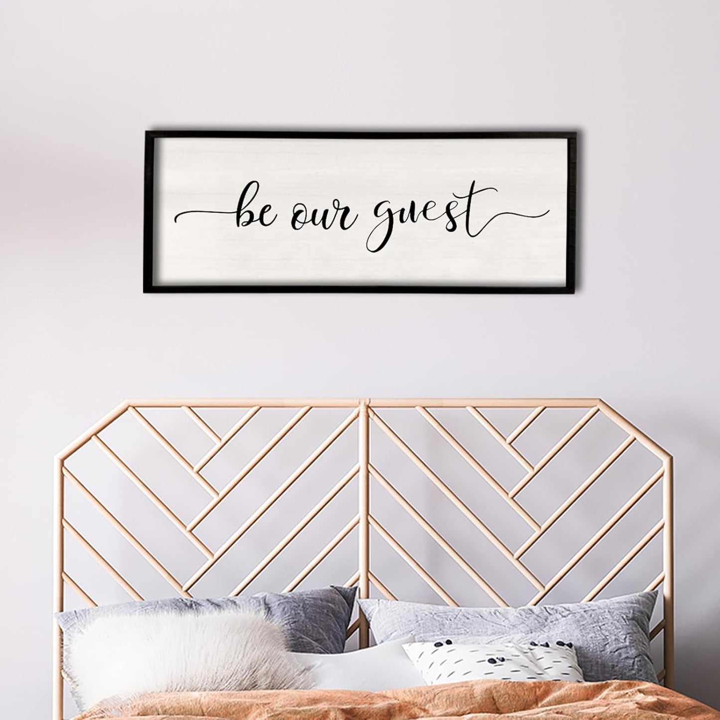 comurdyo Be Our Guest Wall Decor Sign 40”X15” Large Master Bedroom Above Bed Wall Decor Wood Framed Guest Room Sign Simple Rustic Farmhouse Over Bed Bedside Wall Art (Black)
