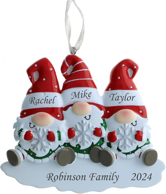 2025 Family Christmas Ornament – Personalized Ornament for Families – Custom Gnome Family Ornament – Holiday Tree Decoration Keepsake Gift (Family of 3)
