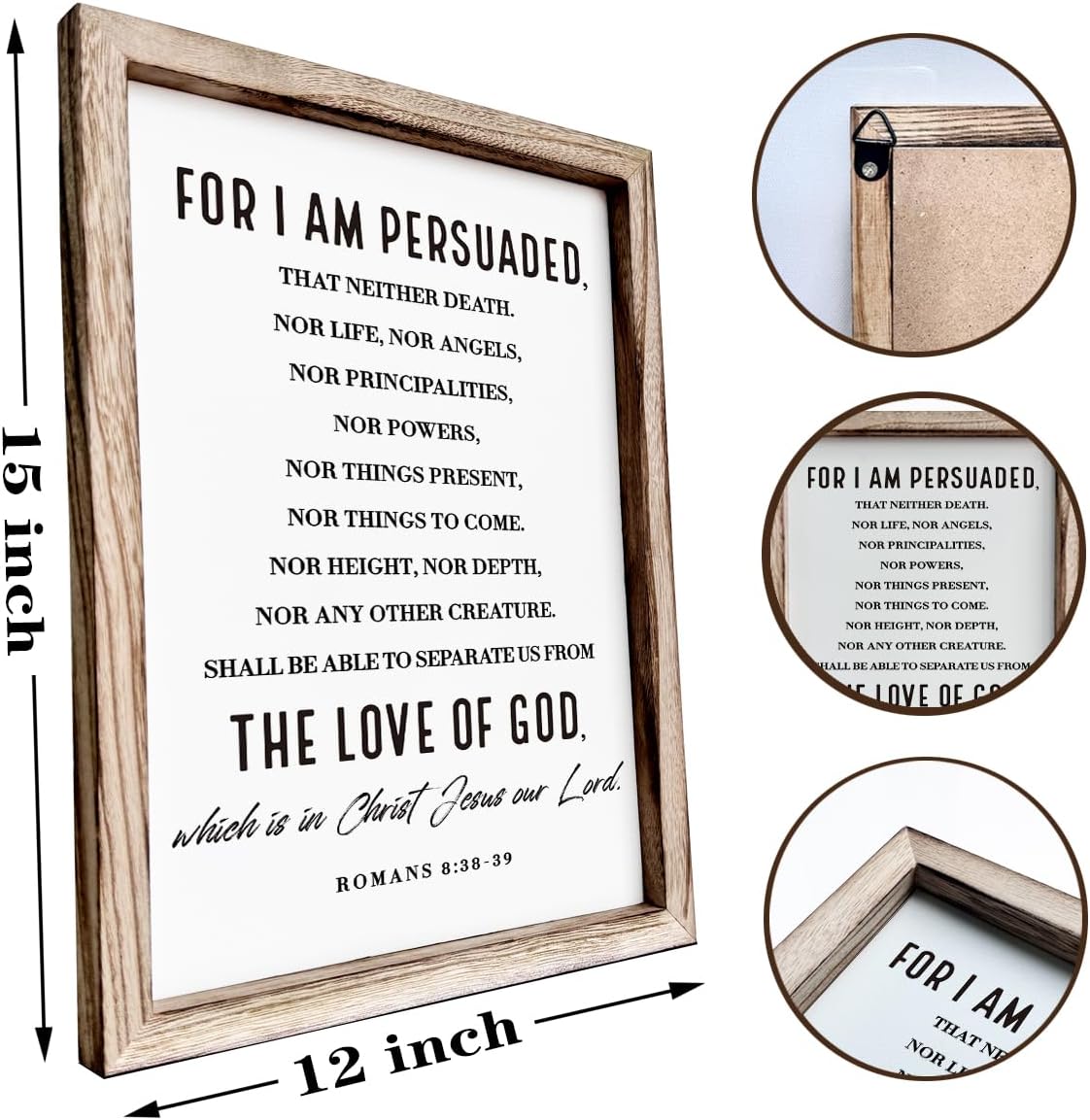 Christian Wooden Wall Sign, Decorative Signs for Home Decor, Religious Artwork, Bible Verse Decoration, Framed Wall Plaque Sign 15 * 11.5 inches, For I am Persuade