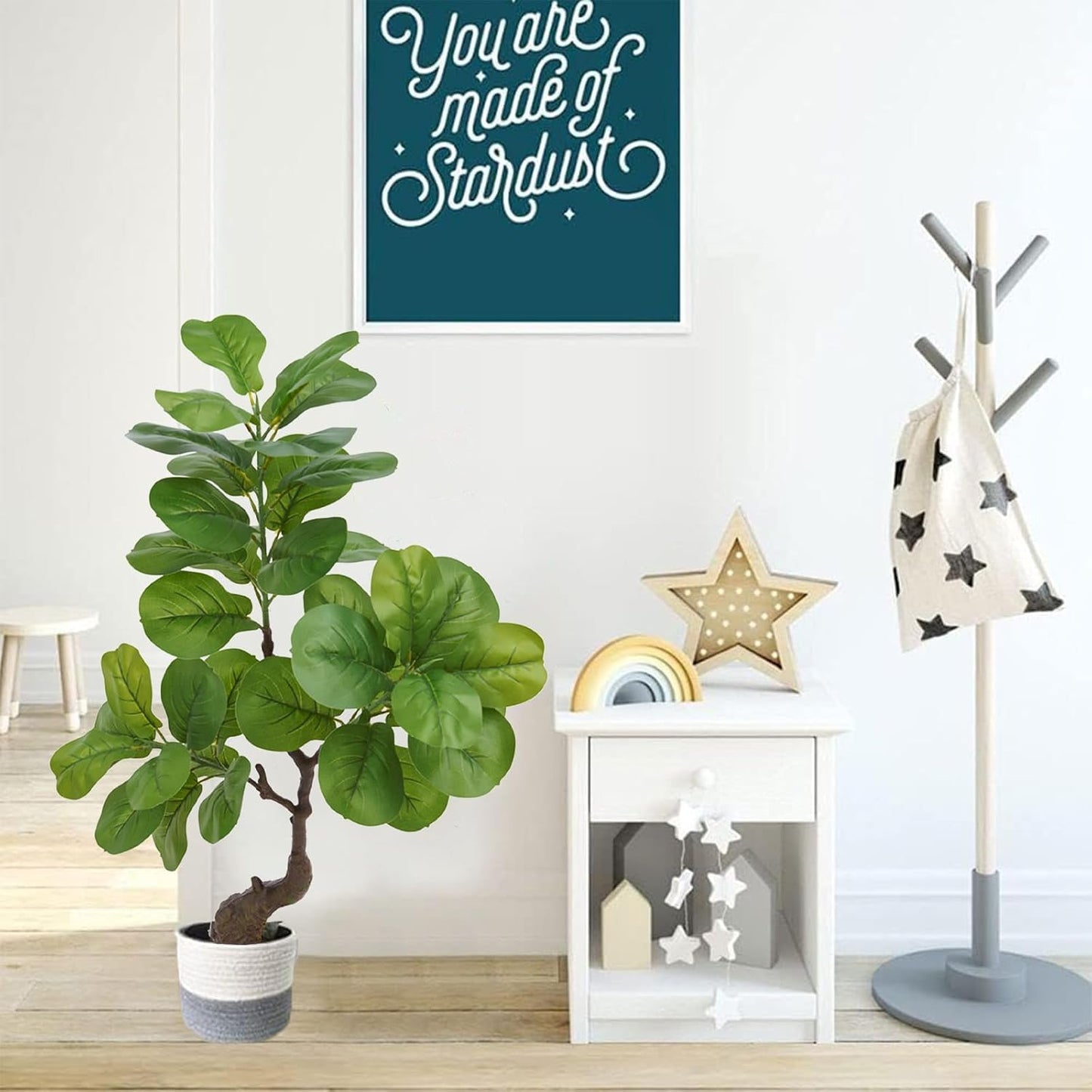 Artificial Fiddle Leaf Fig Tree 49" Fake Potted Tree with Trunks Artificial Tree Realistic Fake Plant for Modern Home Office Living Room Floor Decor Indoor Outdoor