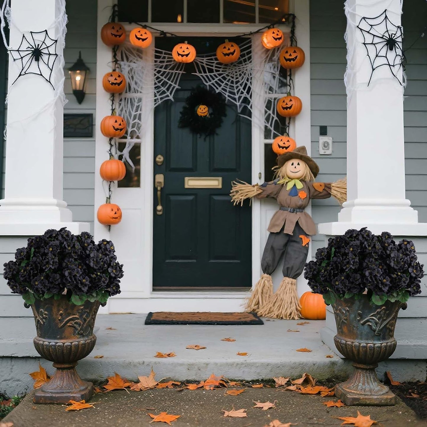 Hananona 6 Bundles Artificial Geranium Flowers for Outdoors Black Silk Geranium Flowers Outdoor UV Resistant Plants Faux Black Flower for Home Kitchen Halloween Table Centerpieces Decor (6, Black)