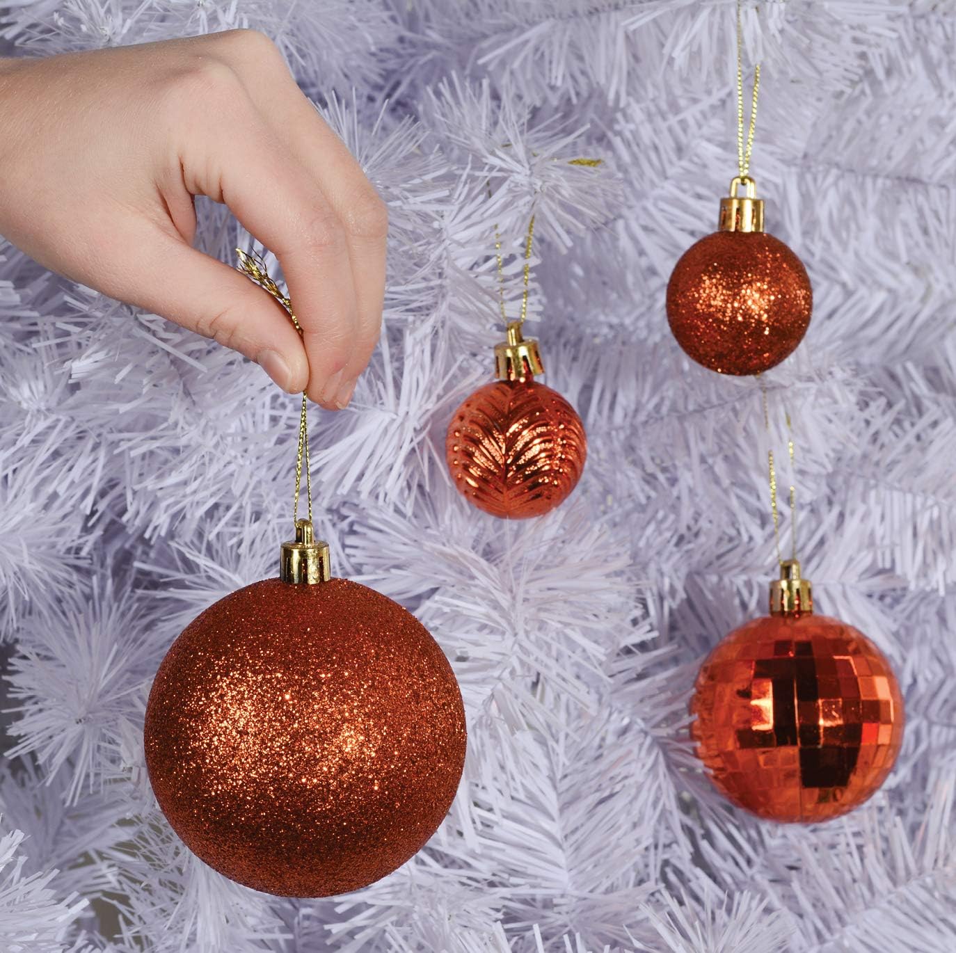 PREXTEX Christmas Tree Ornaments - Copper Orange Christmas Ball Ornaments Set for Christmas, Holiday, Wreath & Party Decorations (36 pcs - Small, Medium, Large) Shatterproof, 3 Size Combo