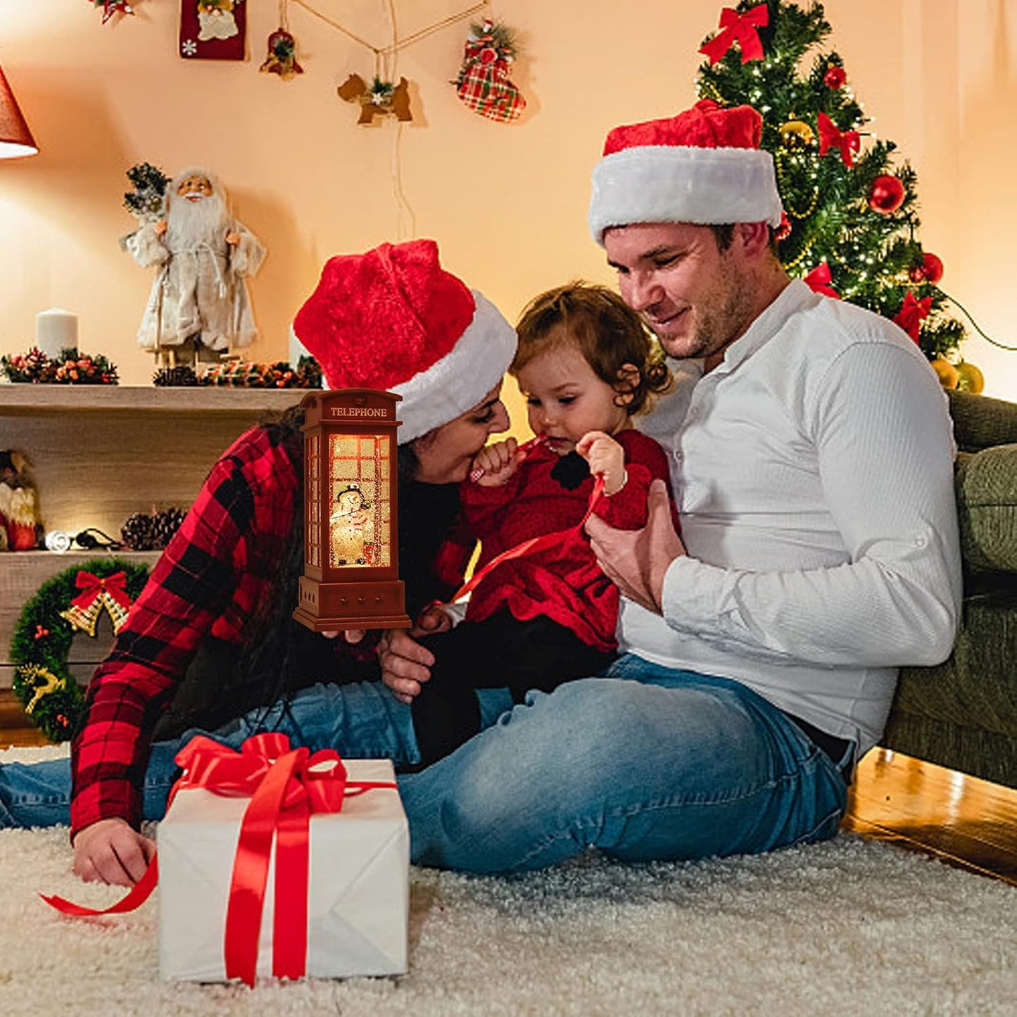 House & Garden Decoration,Christmas Lantern with 8 Pieces of Music,Sparkling Crystal Keep Circling Around The Snowman Families Music Box as a (Snowman)