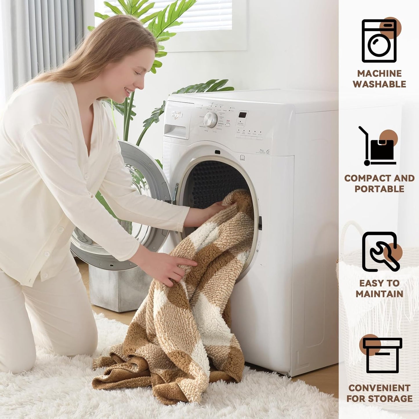 LURKA Checkered Sherpa Fleece Throw Blanket - Extra Thick and Warm Winter Soft Fuzzy Plush Blanket for Couches, Beds & Pets, Brown, 50x60 Inches