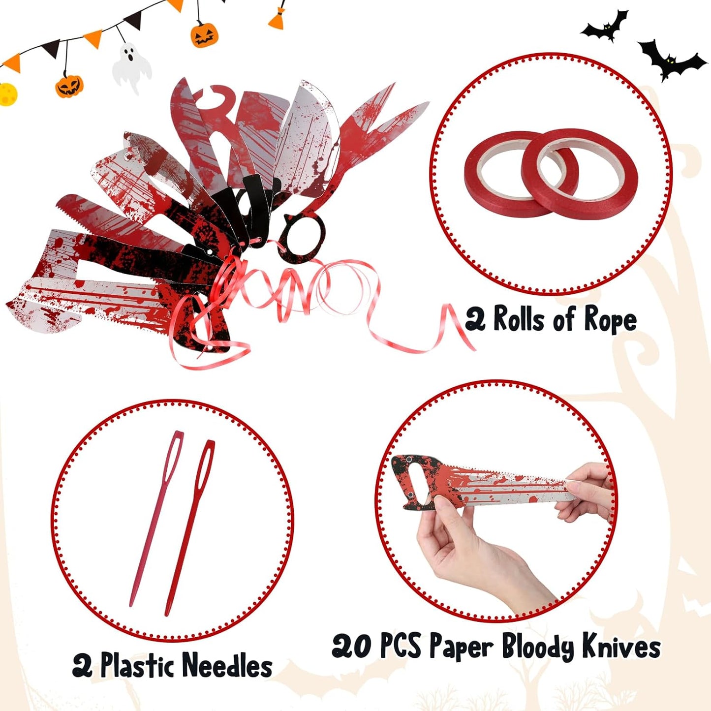 Halloween Decorations, 5 Sheets Wall Decals-Bloody Handprint Stickers, 2 Pack Halloween Banners and 2 PCS Caution Tape Rolls 3inx30ft for Party Decor, Outdoor, Indoor, Haunted Mansion