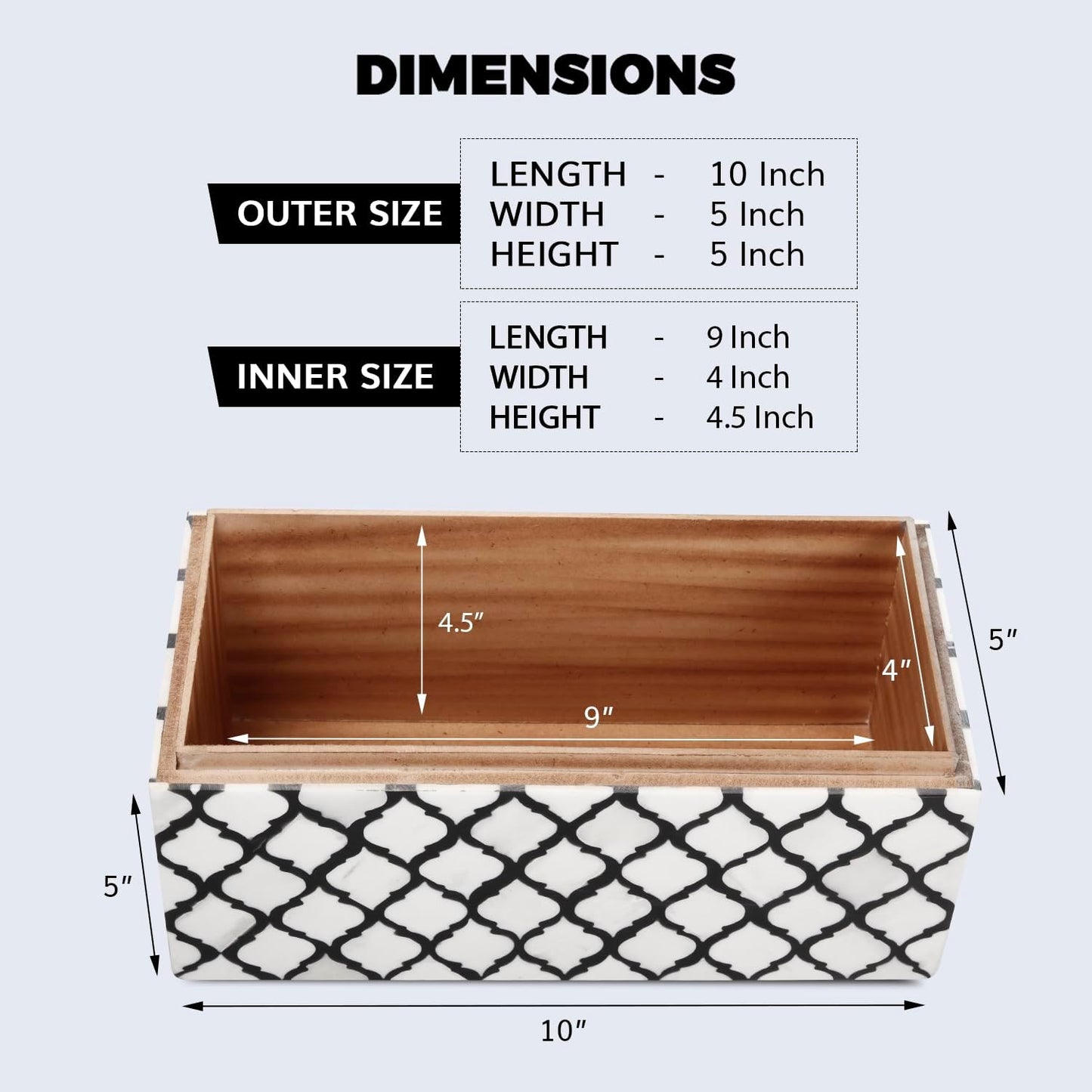 Handicrafts Home Handmade Moroccan Pattern Inspired Decorative Box - Large Storage Organizer for Neck Chains, Watches, Memory Keepsakes - Boho Style Treasure Box, Multipurpose Gift - B&w, 10x5x5