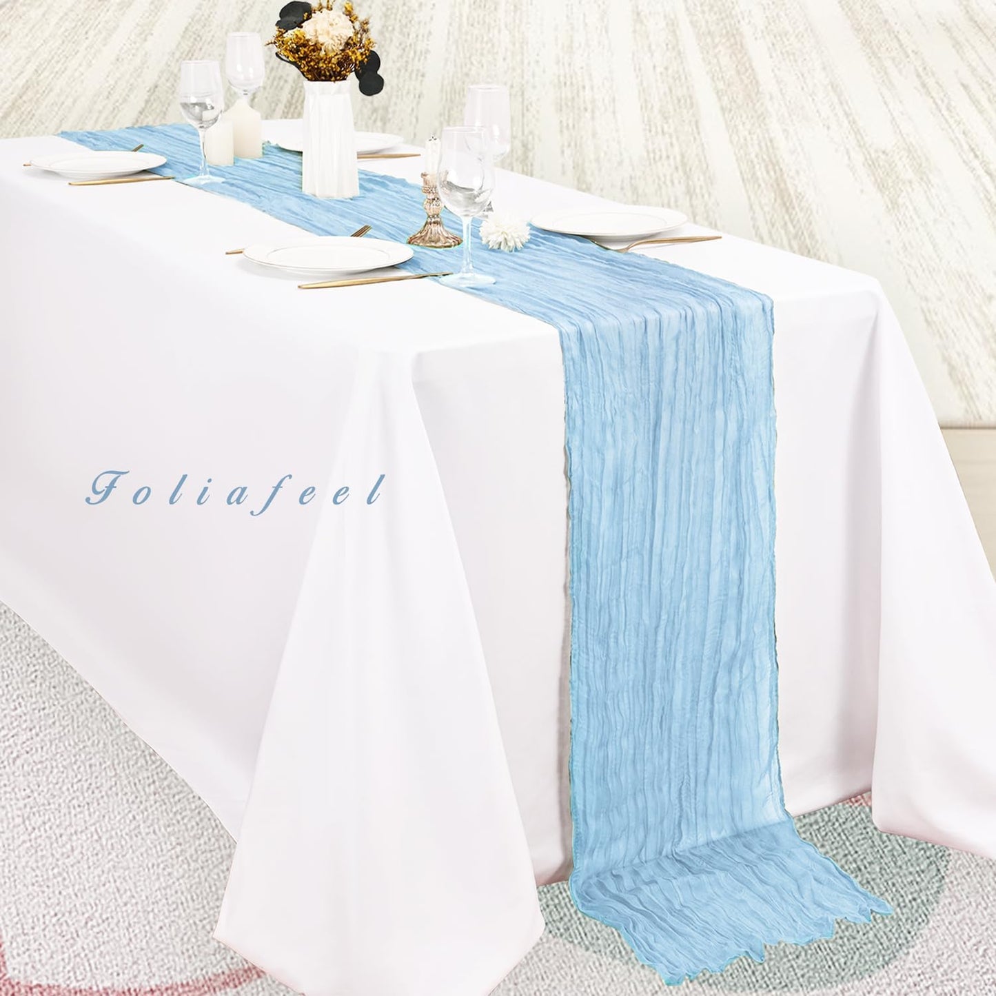 20 Pack Baby Blue Cheesecloth Table Runner 20 x 120 Inch Long Rustic Gauze Cheese Cloth Table Runner for Wedding 10FT Bridal Baby Shower Table Decorations Boho Fabric Sheer Birthday Party Table Decor