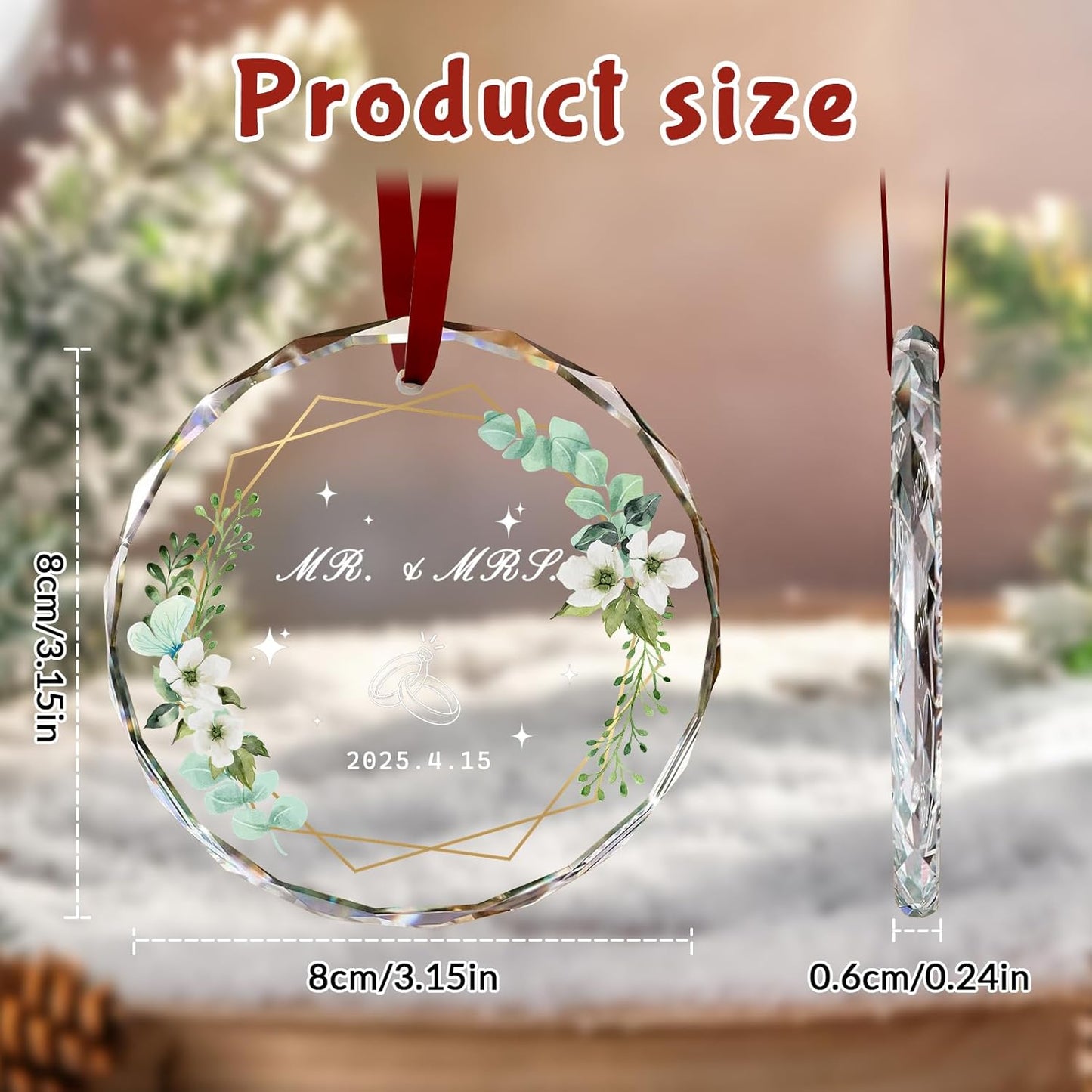 Custom Christmas Ornament Glass-Personalized Christmas Ornaments with Photo/Name/Date/Text,Wedding Christmas Birthday Baby Gifts (Color 2)