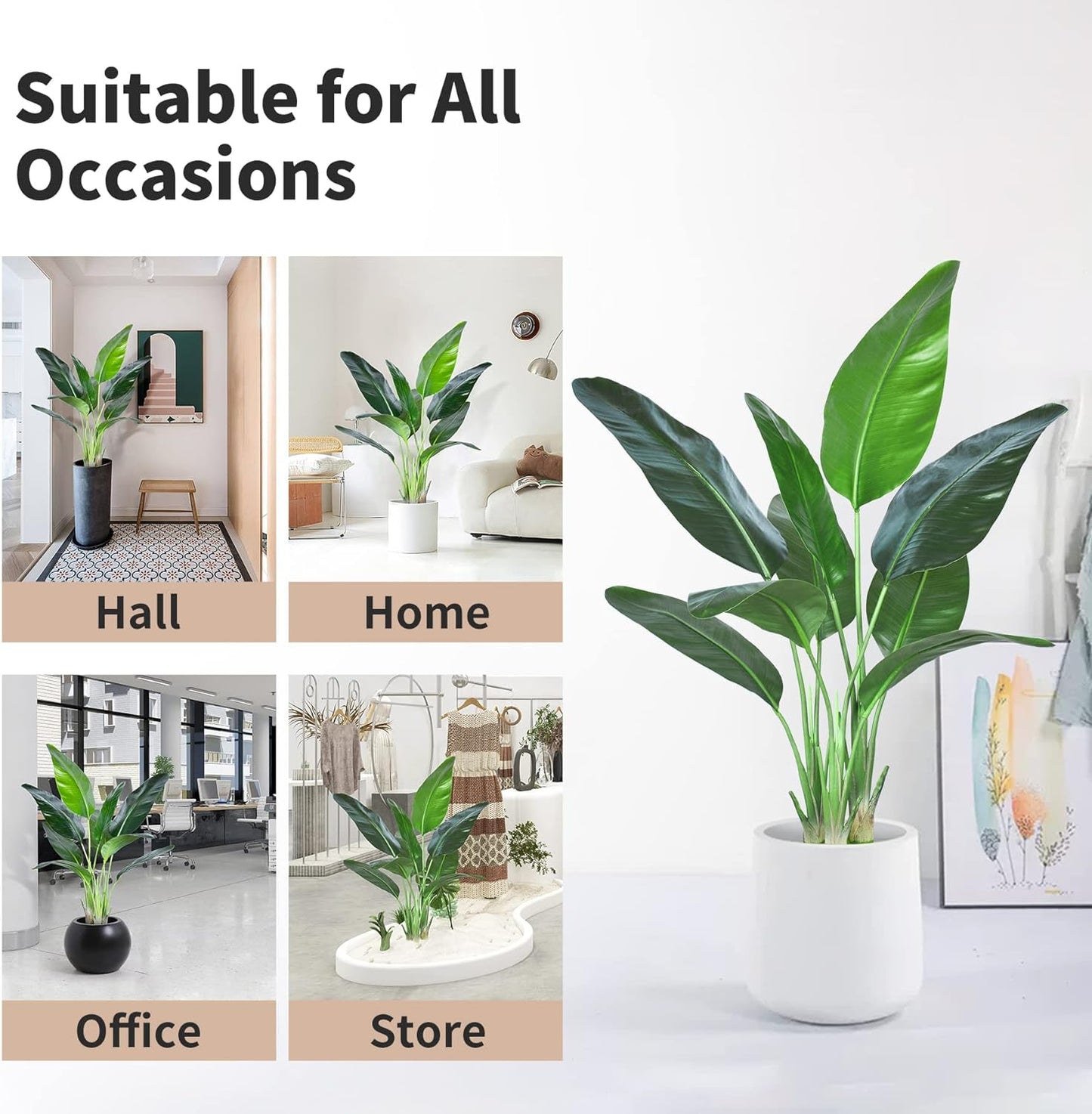 Artificial Bird of Paradise Plant,Faux Palm Tree Potted Plant with Real Touch Leaves,Fake Trees for Home Living Room Office Indoor Outdoor Decor(4FT-1Pack)