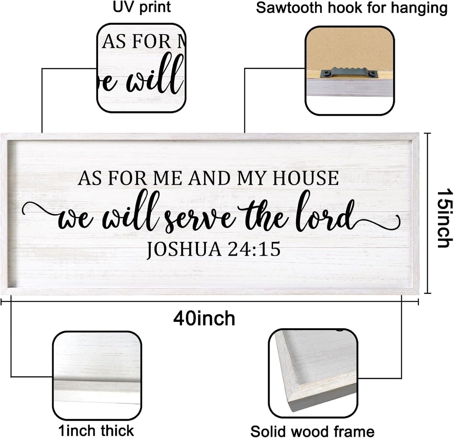 As For Me And My House We Will Serve The Lord Framed Wall Art, 40''×15'' Positive Religious Rustic Bible Verse for Christian God Jesus Christ Prayer, Vintage Horizontal Holy Catholic Scripture Decor