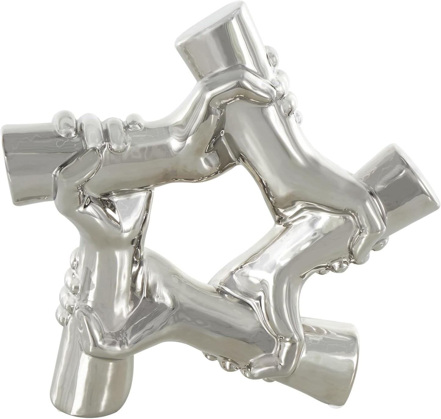 Deco 79 Ceramic Hands Decorative Sculpture Gripping Home Decor Statue, Accent Figurine 13" x 4" x 13", Silver