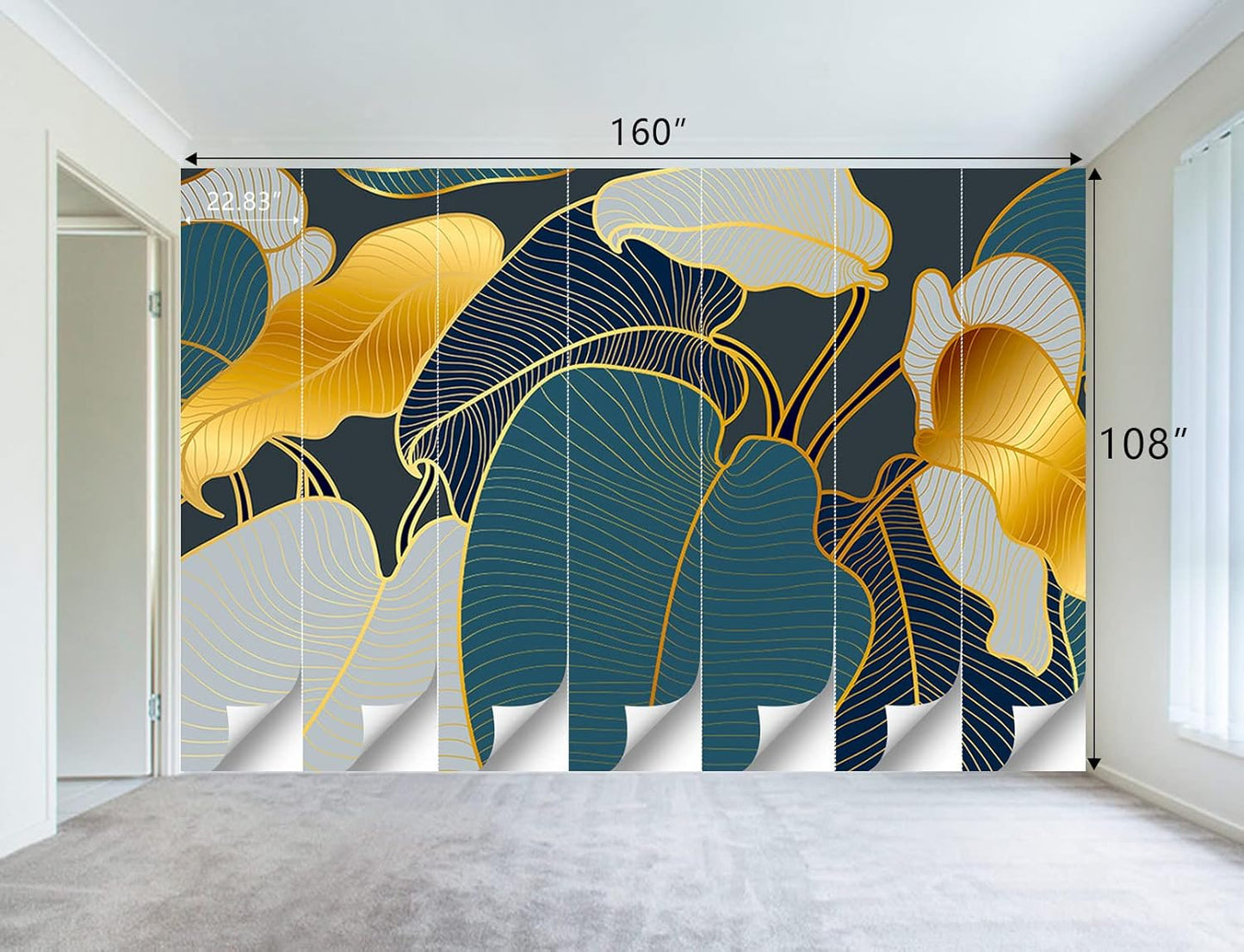 Golden Botanical Leaf wallpeper Living Room Bedroom Wall Mural - 160"x108"（Not Peel and Stick）