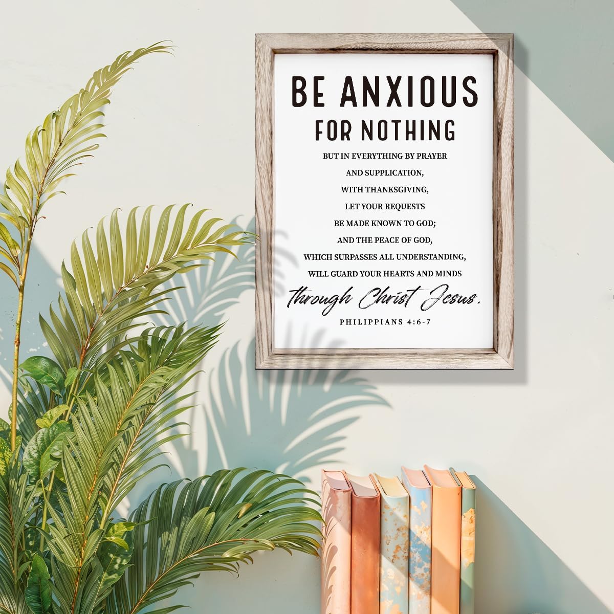 Christian Wooden Wall Signs, Farmhouse Home Decor, Christian Hanging Decor, Living Room Decors, Framed Wall Plaque Sign 15 * 11.5 inches, Be Anxious for Nothing Sign