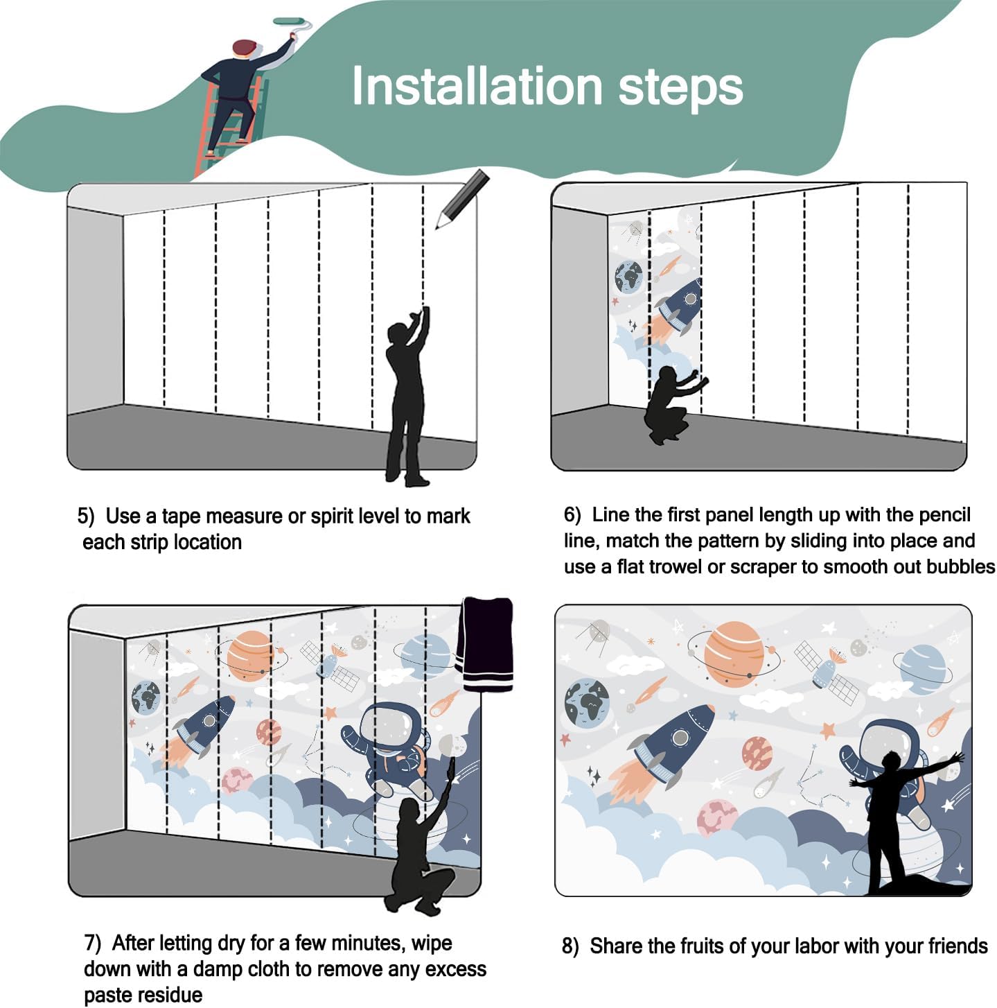 -Nursery Cartoon Space Planet boy Children's Room Wallpaper XT12 M 140" x 91"