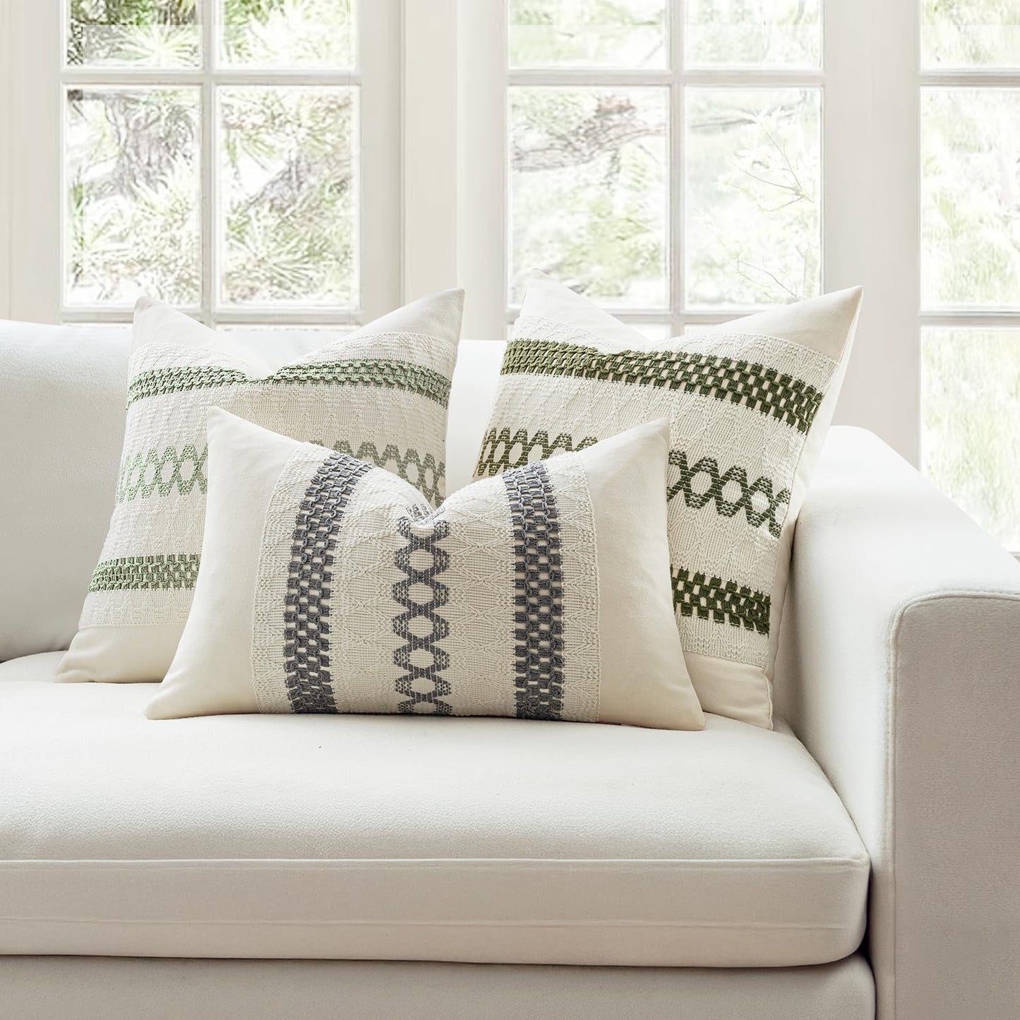 MIULEE Set of 2 Moss Green Boho Decorative Pillow Covers 18x18 Inch Farmhouse Rustic Couch Throw Pillows Modern Summer Cotton Cushion Covers Retro Cute Macrame Woven Home Decor for Bed Sofa Chair