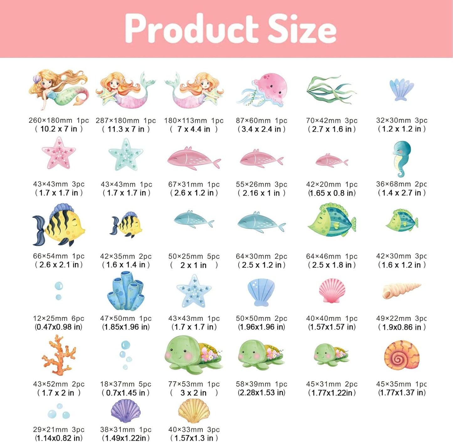 Glow in The Dark Stars Mermaid Wall Decals, Turtle Ocean Fish Stickers for Ceiling, DIY Wall Decor for Nursery Playroom Living Room, Birthday Christmas Gift