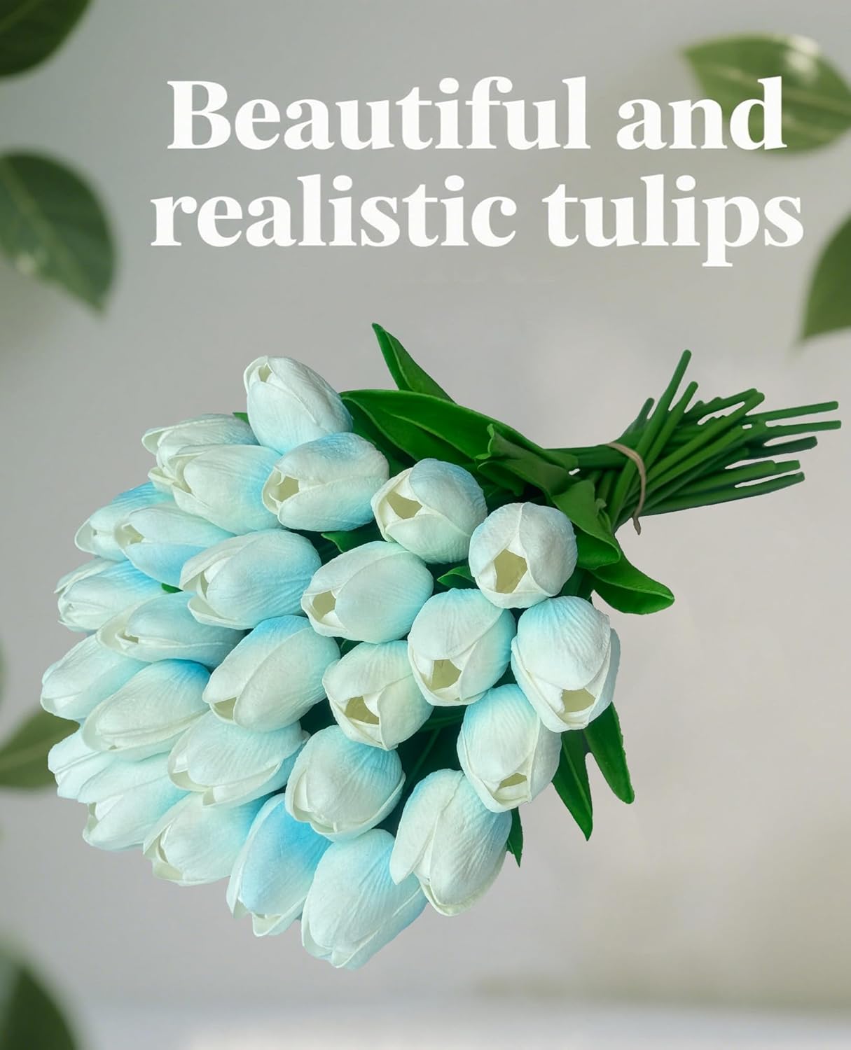 15 Pcs Fake Tulips Artificial Flowers Real Touch PU Faux Flowers Tulip Stems for Wedding Bouquet Floral Arrangement Home Party Office Decorations Mother's Day