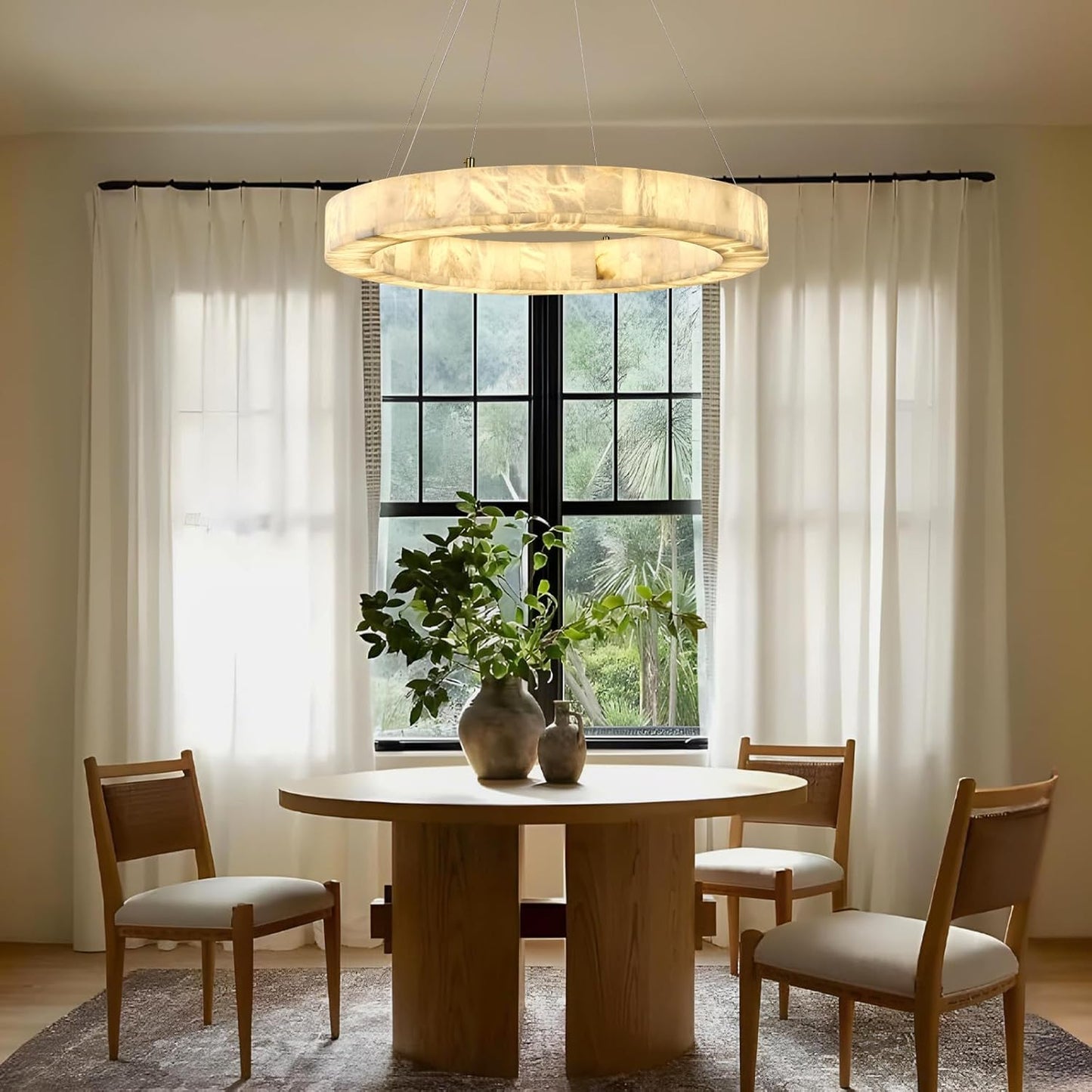 Alabaster Round Chandelier, D30in Modern Marble Dining Room Chandeliers, White Foyer Chandelier for Dining Room Light Fixture, Living Room, Bedroom Lights, Foyer, Kitchen